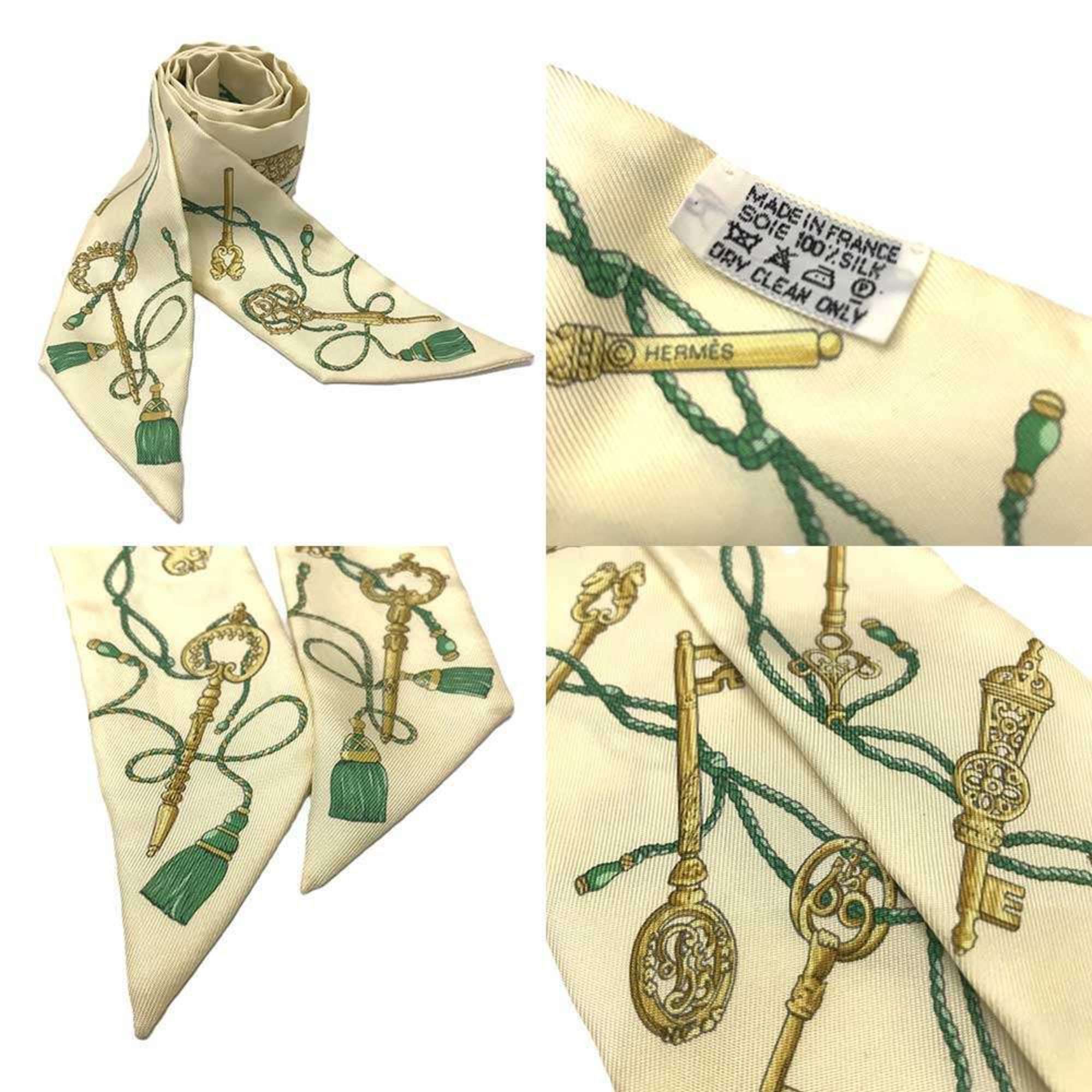 Hermes Hermes Twilly Silk Scarf, Les Cles a Pois, Yellow Size ONE SIZE - 4 Thumbnail