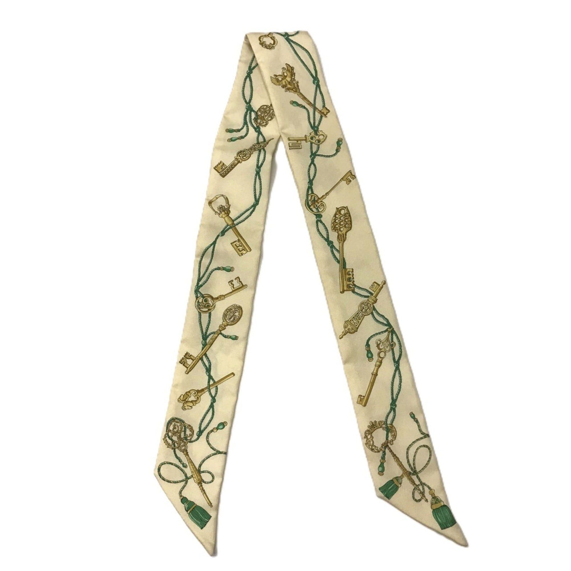 Hermes Hermes Twilly Silk Scarf, Les Cles a Pois, Yellow Size ONE SIZE - 2 Thumbnail