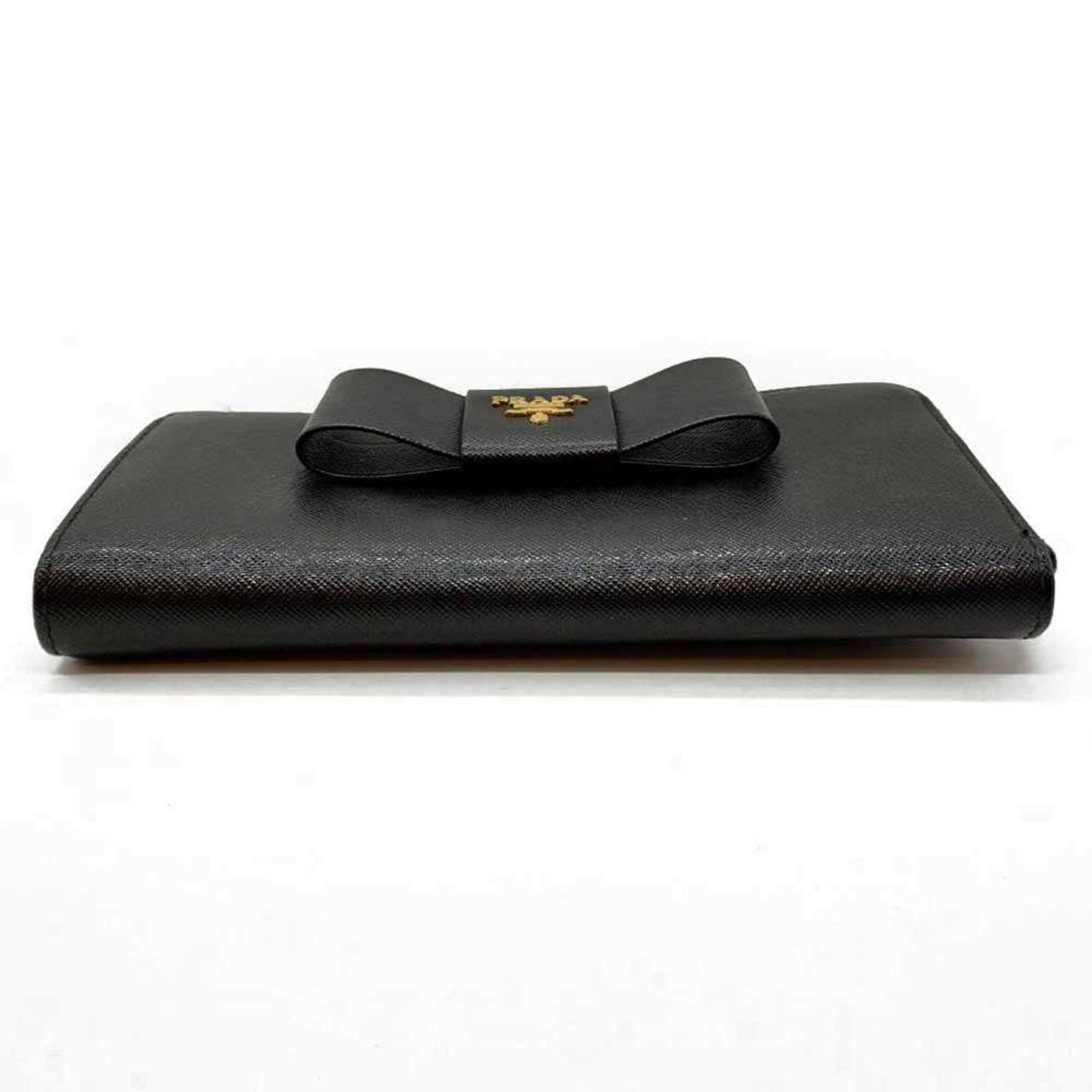 Prada Prada L-shaped long wallet with ribbon, nero and black saffiano, 1M1183 PRADA Size ONE SIZE - 3 Thumbnail