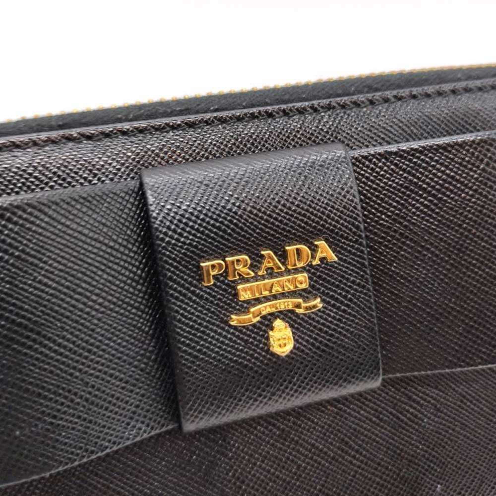 Prada Prada L-shaped long wallet with ribbon, nero and black saffiano, 1M1183 PRADA Size ONE SIZE - 4 Thumbnail