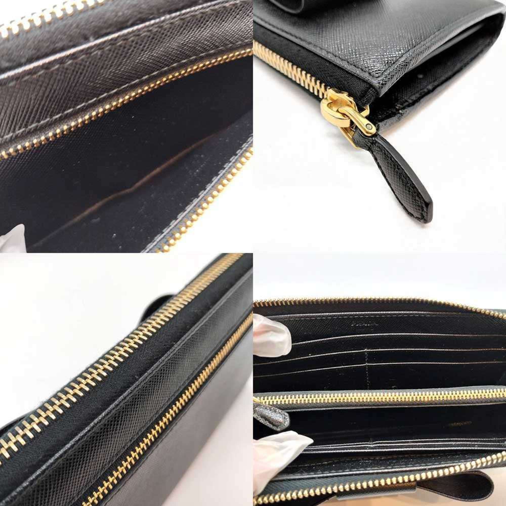 Prada Prada L-shaped long wallet with ribbon, nero and black saffiano, 1M1183 PRADA Size ONE SIZE - 6 Thumbnail