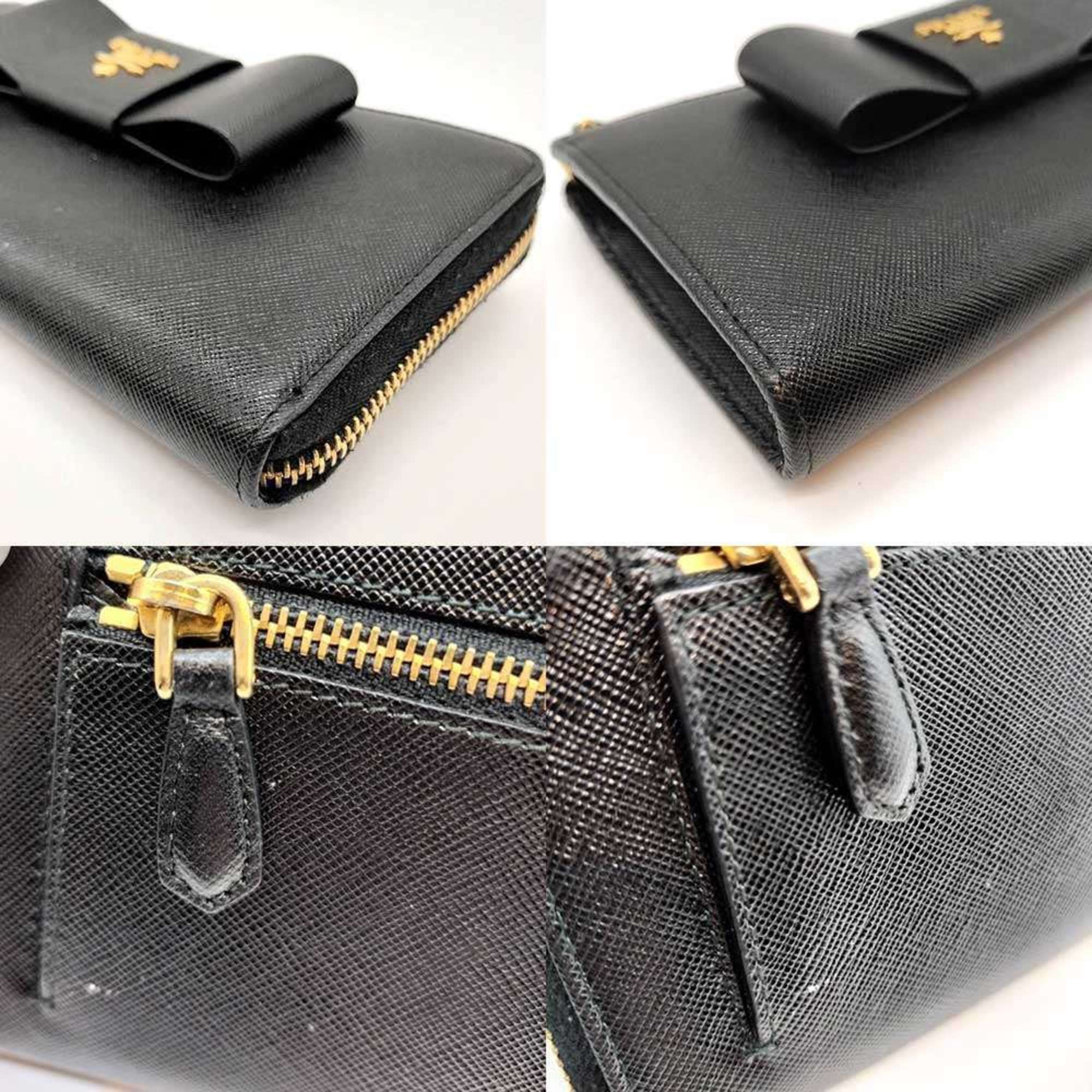 Prada Prada L-shaped long wallet with ribbon, nero and black saffiano, 1M1183 PRADA Size ONE SIZE - 5 Thumbnail