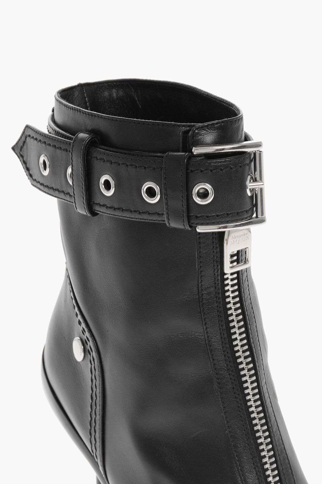 Alexander McQueen Leather Ankle Boots with Front Zip and 10cm Stiletto Heel Size US 6 / IT 36 - 4 Thumbnail