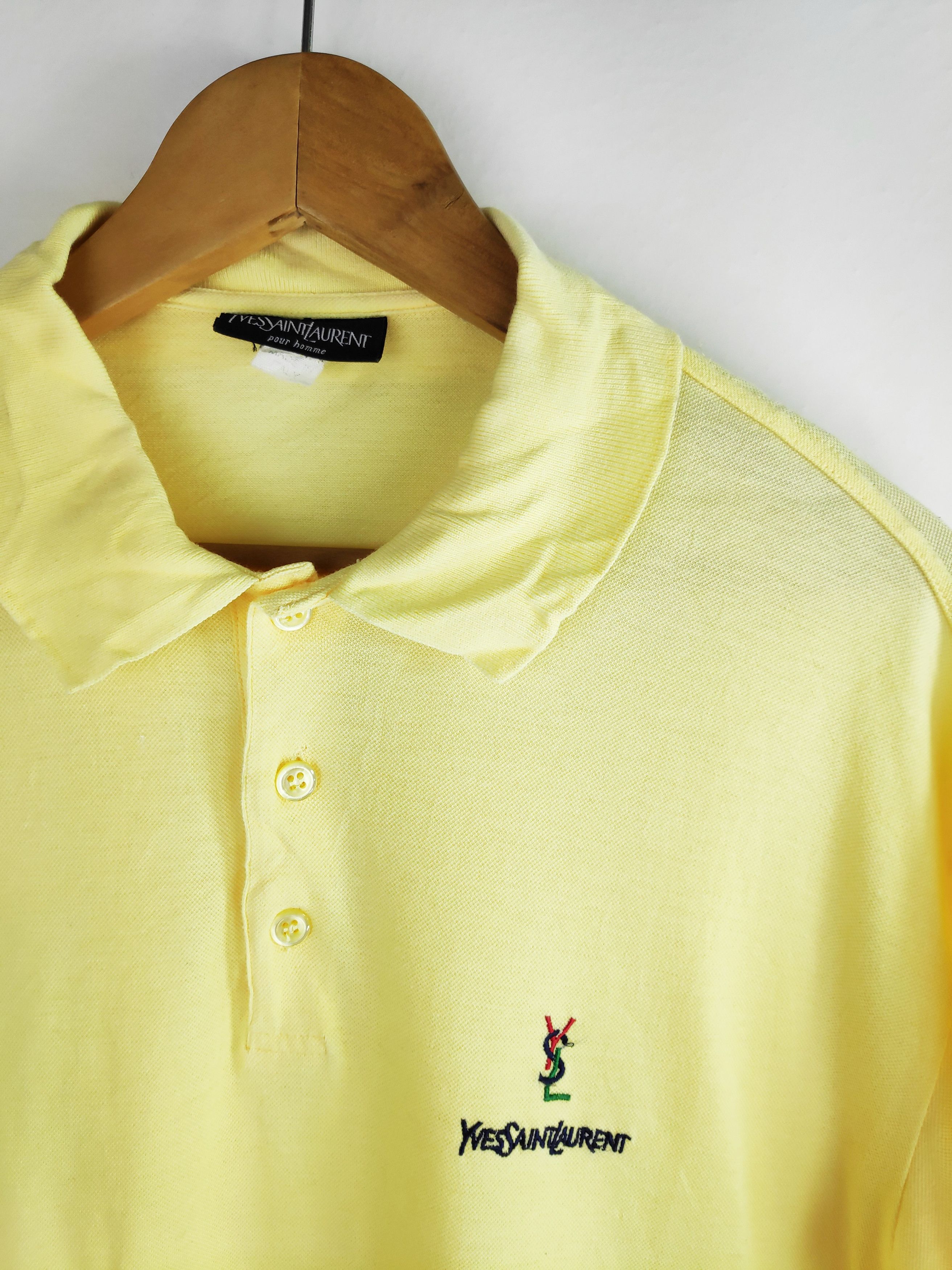 YSL Classic Yves Saint Laurent Polo Tee Yellow Embroidery Mint