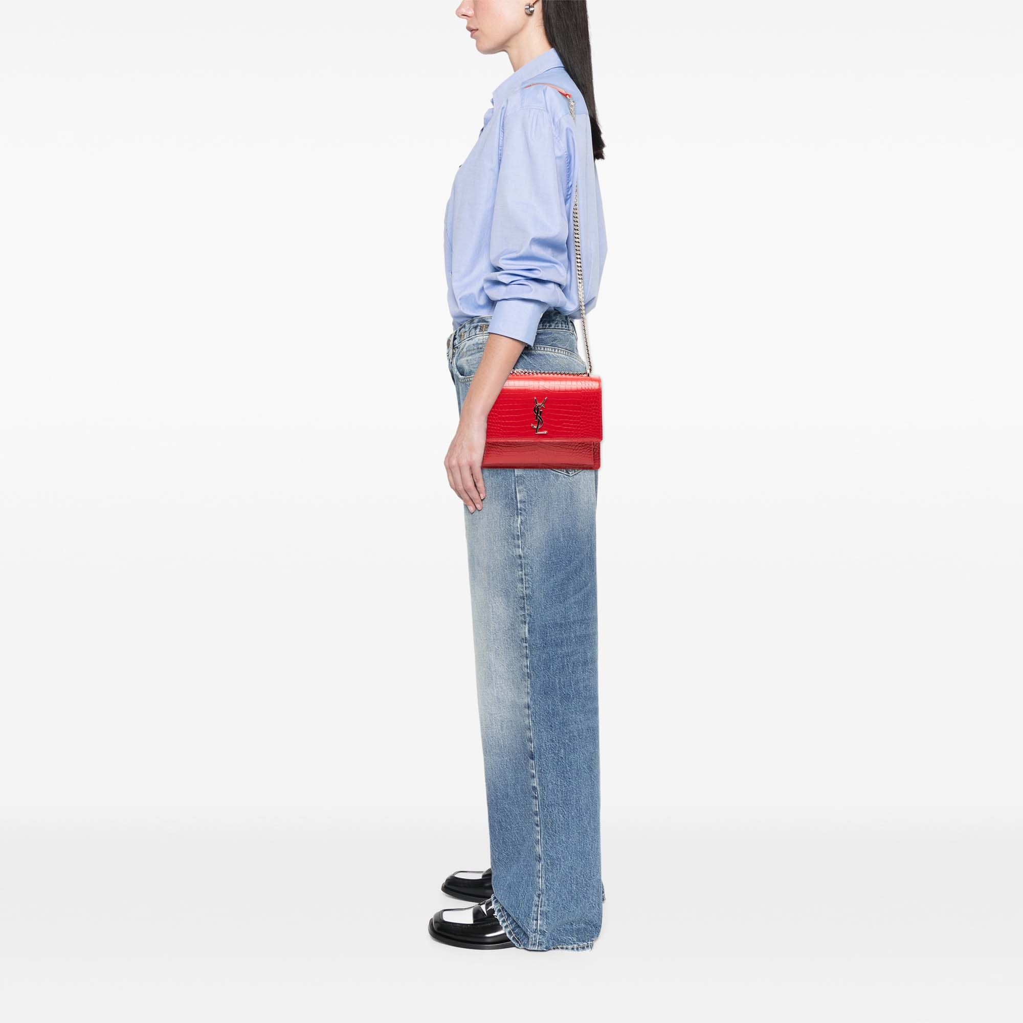 Saint Laurent Paris Medium Croc Embossed Leather Monogram Sunset Crossbody Size ONE SIZE - 7 Thumbnail
