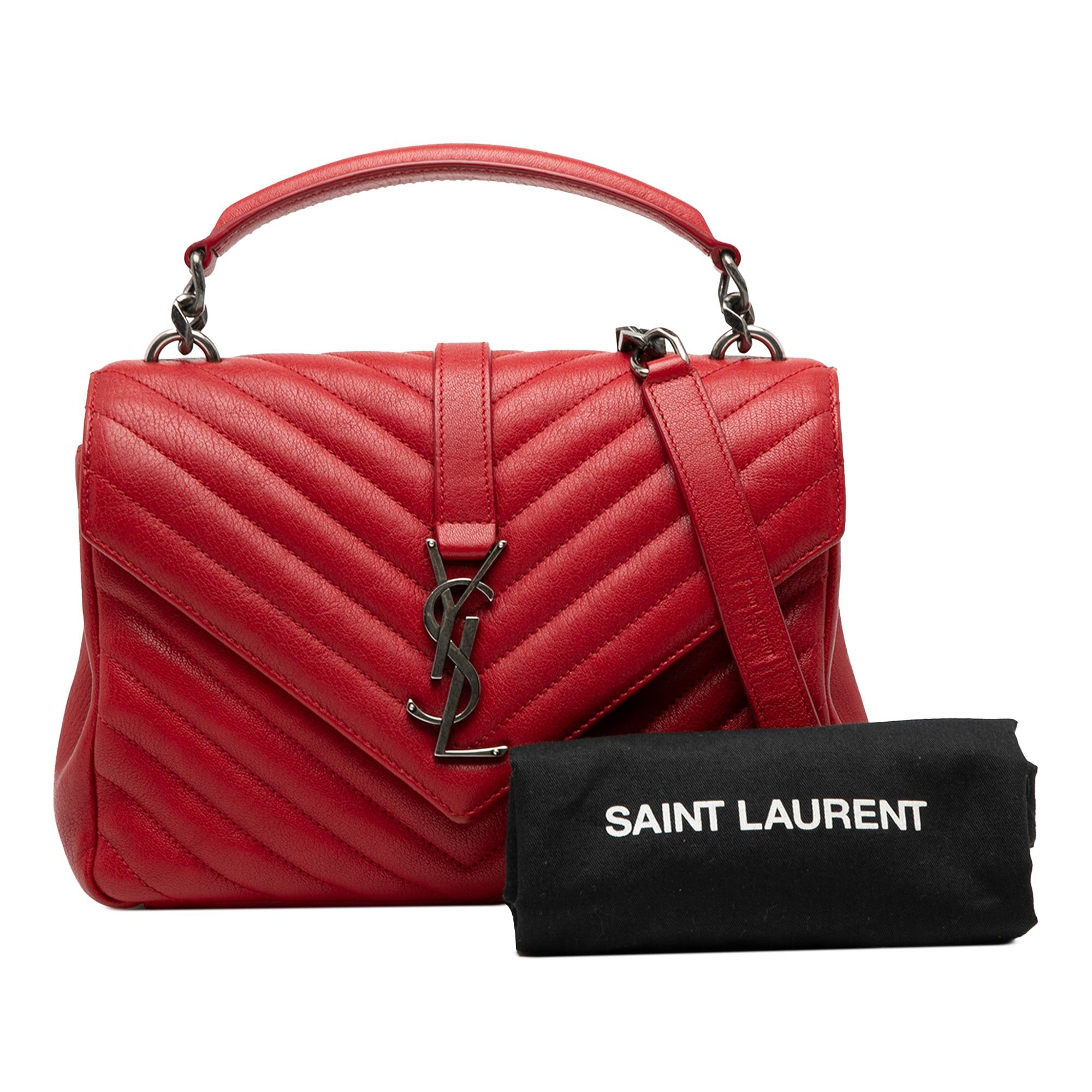Saint Laurent Paris Medium Quilted Chevron Sheepskin College Satchel Size ONE SIZE - 10 Thumbnail