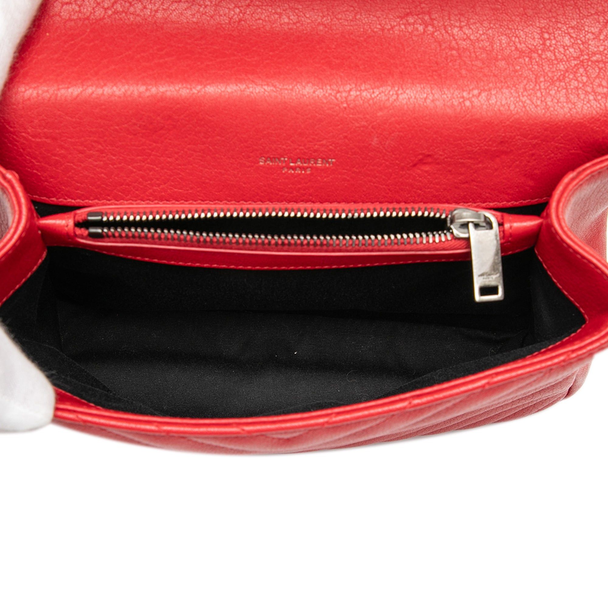 Saint Laurent Paris Medium Quilted Chevron Sheepskin College Satchel Size ONE SIZE - 4 Thumbnail