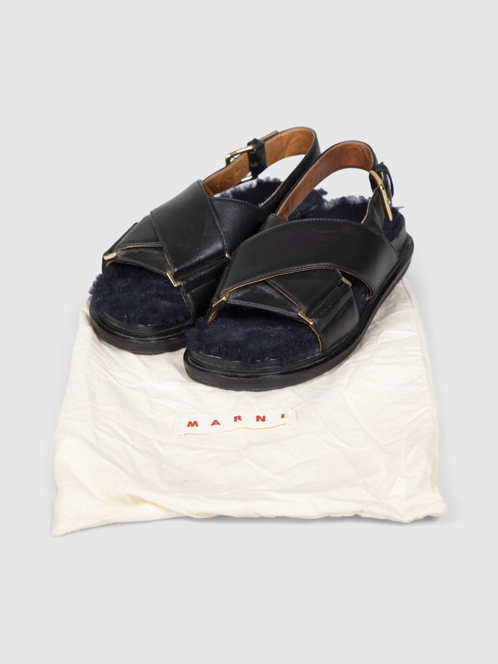 Marni Black Leather Shearling Sole Sandals Size US 6 / IT 36 - 3 Thumbnail