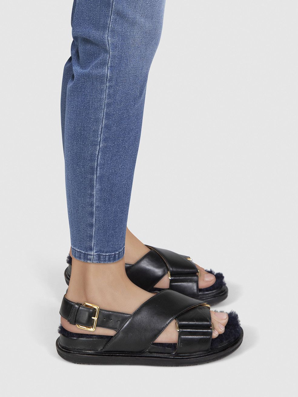 Marni Black Leather Shearling Sole Sandals Size US 6 / IT 36 - 2 Thumbnail