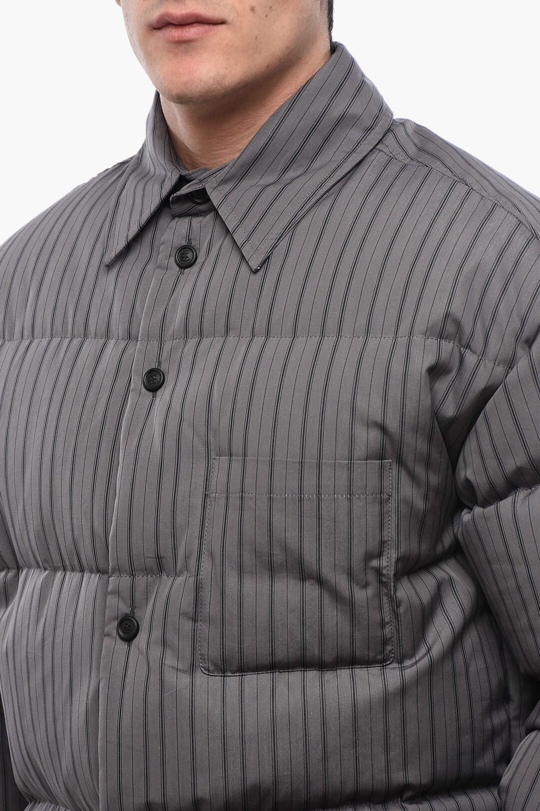 Off-White Padded Cotton Overshirt with Pinstripe Pattern and Reversible Design Size US S / EU 44-46 / 1 - 3 Thumbnail