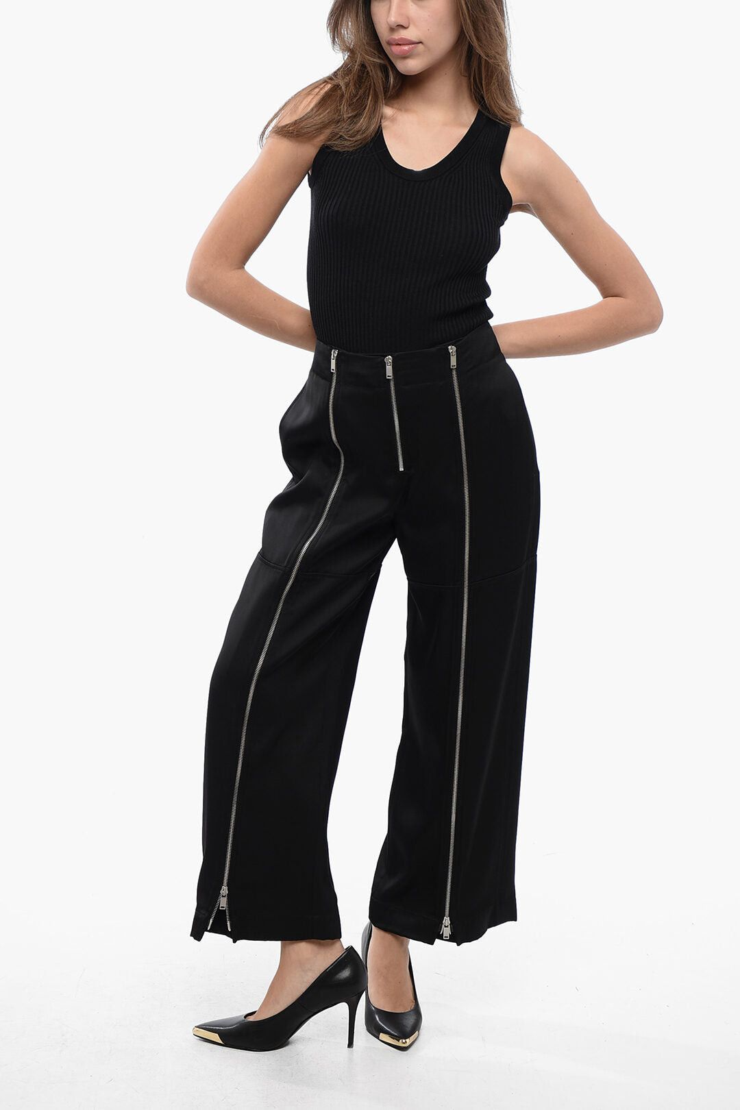 Jil Sander Cropped Wide-Leg Pants with Zip Detail Size 28" / US 6 / IT 42 - 3 Thumbnail
