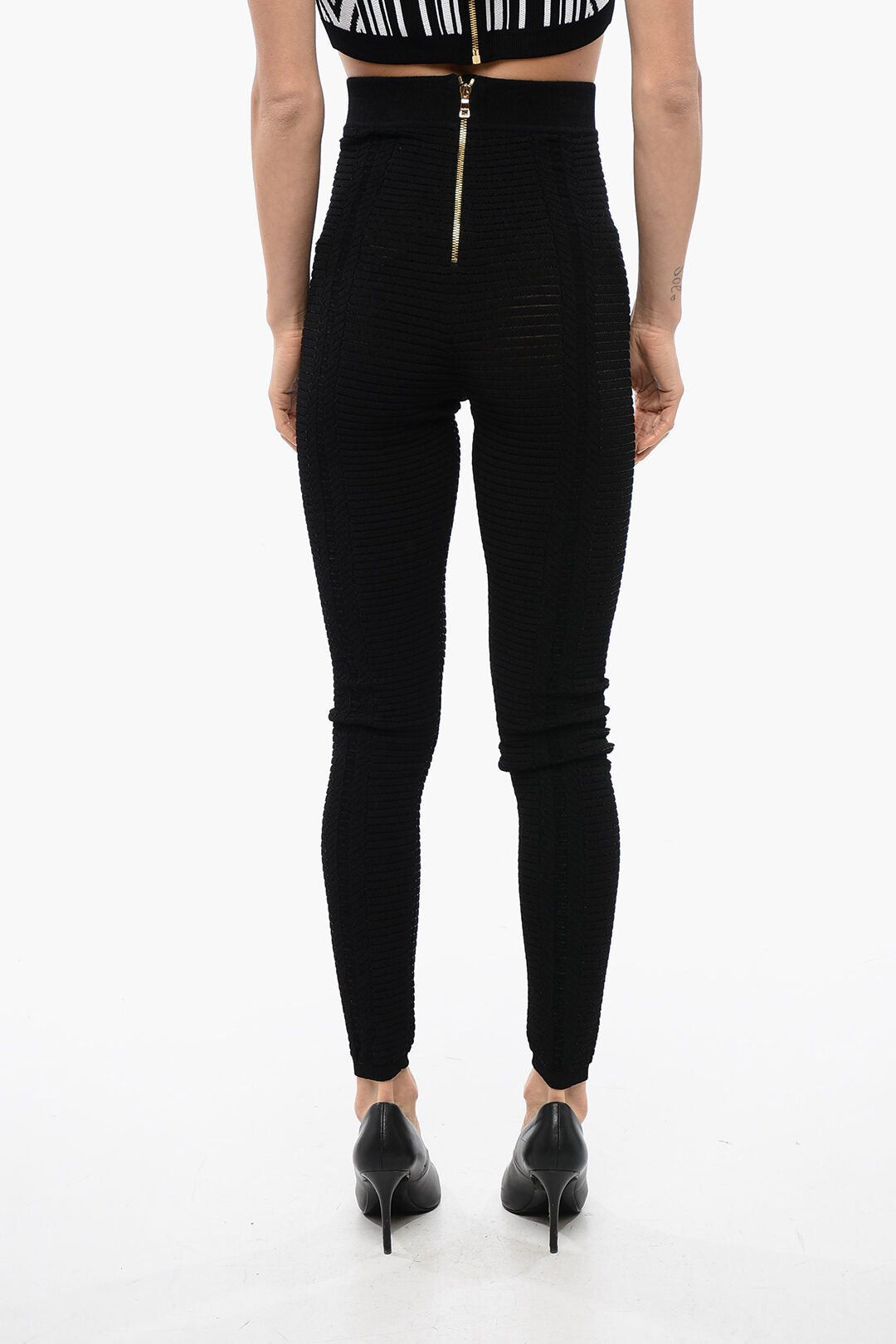 Balmain High-Waist Open-Knit Leggings Size 30" / US 8 / IT 44 - 2 Thumbnail