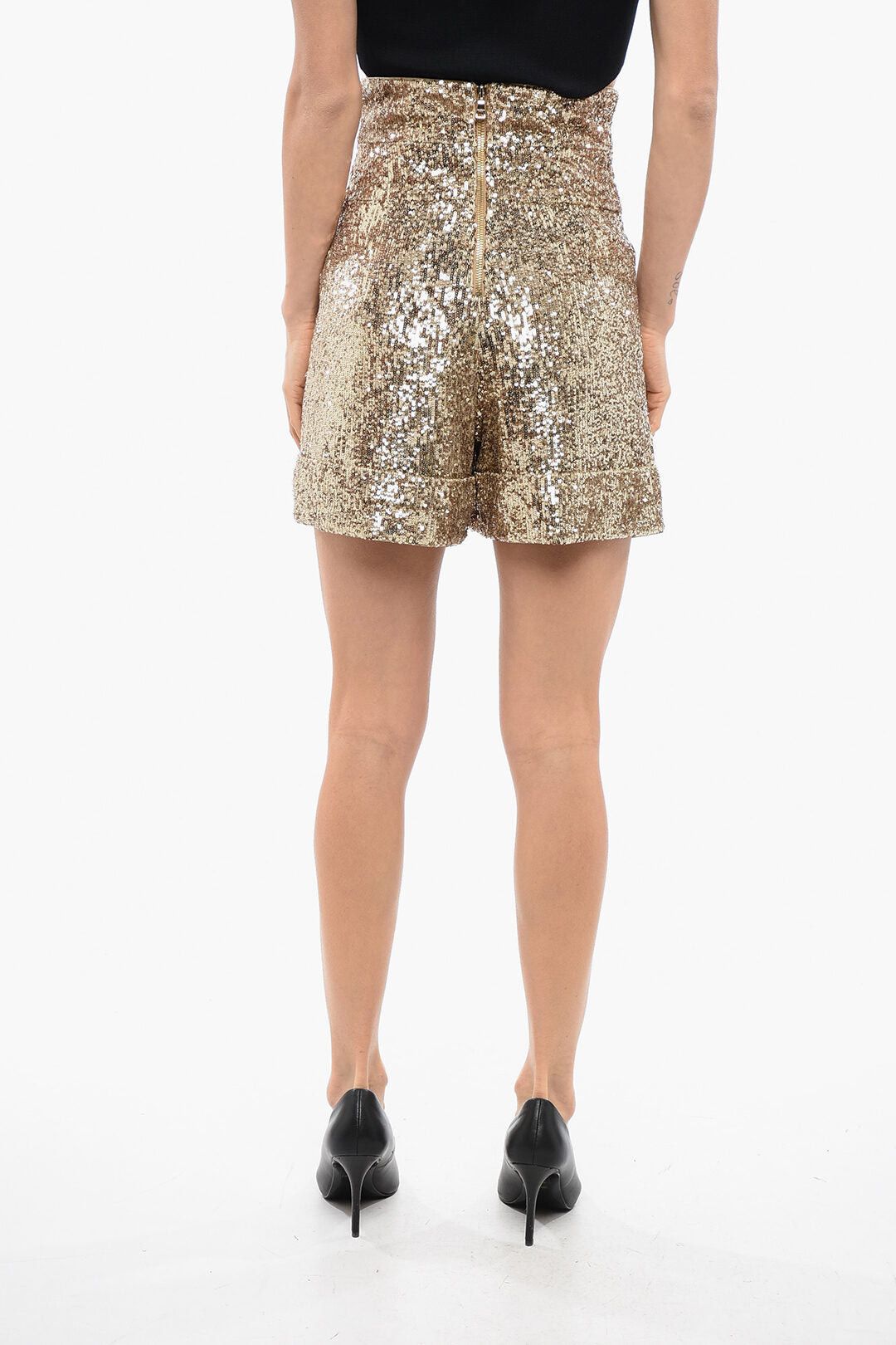 Balmain Sequin High-Waisted Shorts with Two Pleats Size 27" / US 4 / IT 40 - 2 Thumbnail