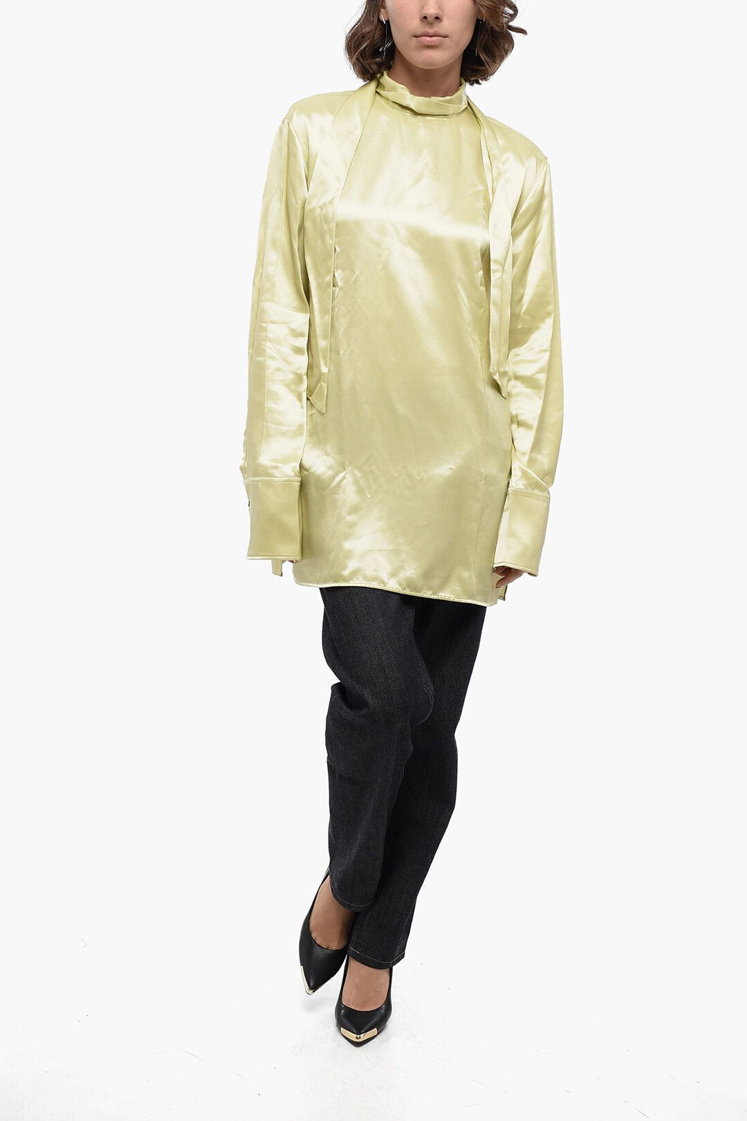 Jil Sander Tie-Neck Satin Blouse Size S / US 4 / IT 40 - 4 Thumbnail