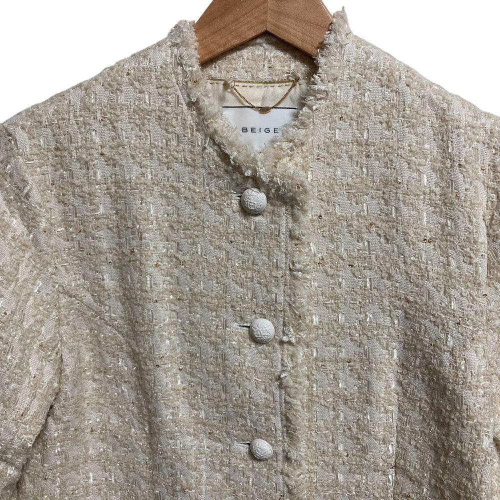 Other BEIGE MONGE Spangle Tweed Collarless Jacket Textile Outerwear JKCXSW0303 DUTY FREE for USA