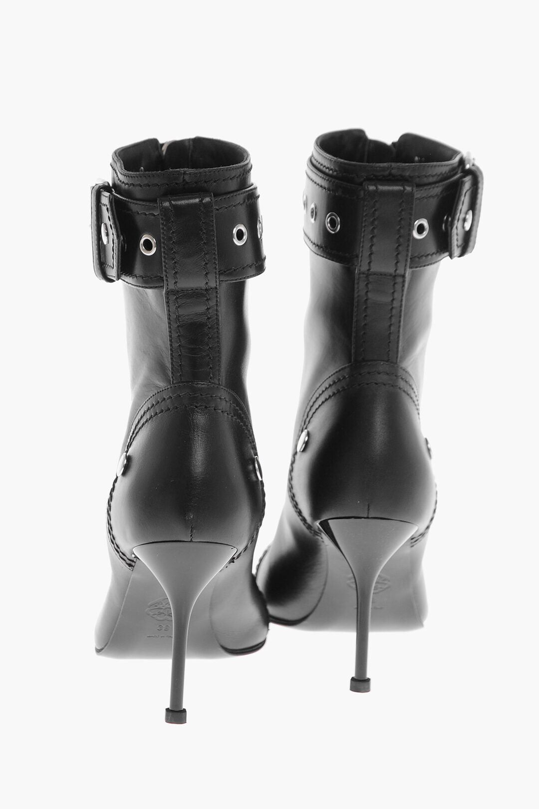 Alexander McQueen Leather Zip-Up Ankle Boots with Strap and 9cm Buckle Size US 8 / IT 38 - 2 Thumbnail