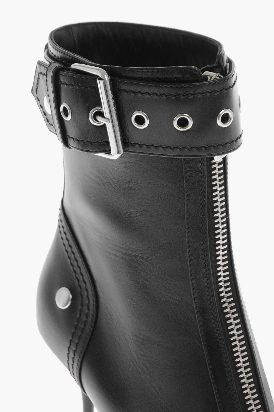 Alexander McQueen Leather Zip-Up Ankle Boots with Strap and 9cm Buckle Size US 8 / IT 38 - 4 Thumbnail