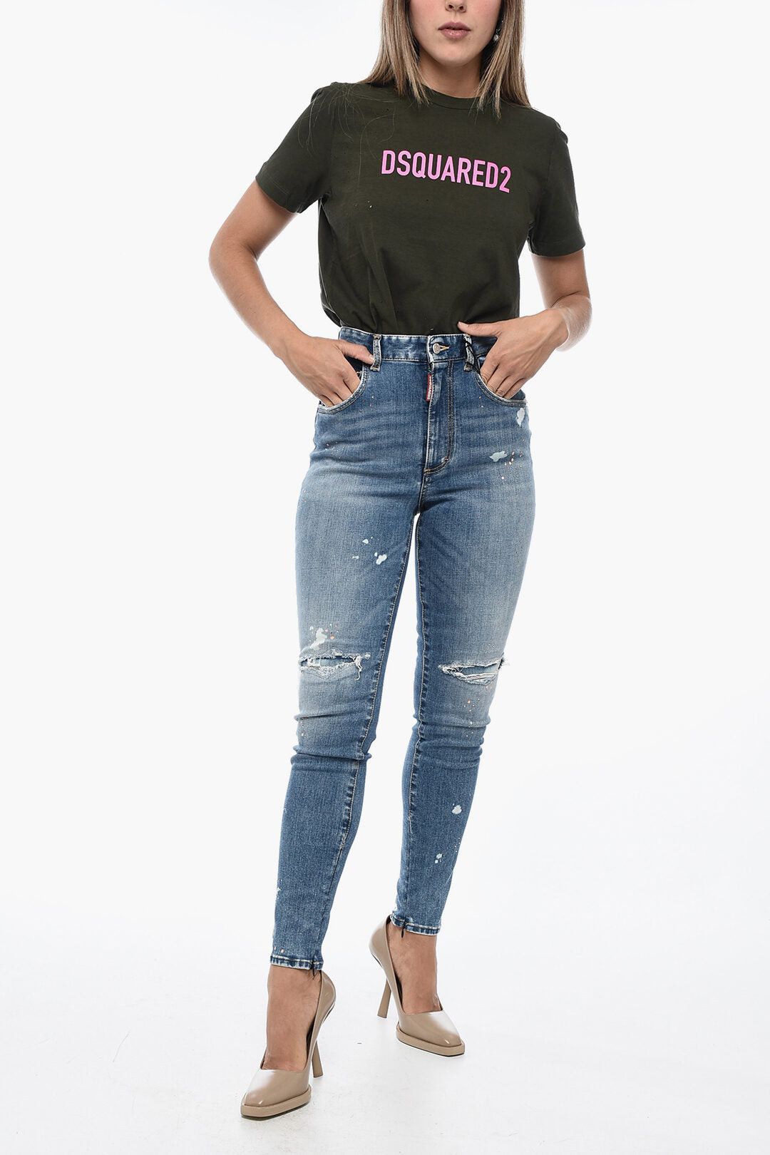 Dsquared2 Twiggy High-Waist Jeans with Acid-Wash Effect 12cm Size 30" / US 8 / IT 44 - 4 Thumbnail