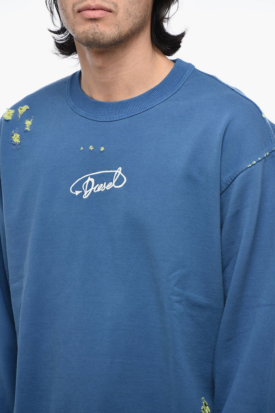 Diesel Distressed Sweatshirt S-MACS-L2 with Embroidered Logo Size US L / EU 52-54 / 3 - 3 Thumbnail