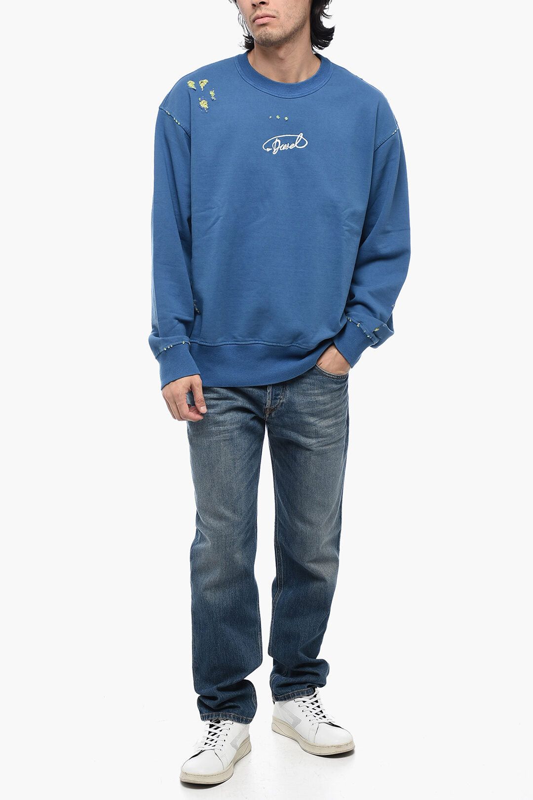 Diesel Distressed Sweatshirt S-MACS-L2 with Embroidered Logo Size US L / EU 52-54 / 3 - 4 Thumbnail