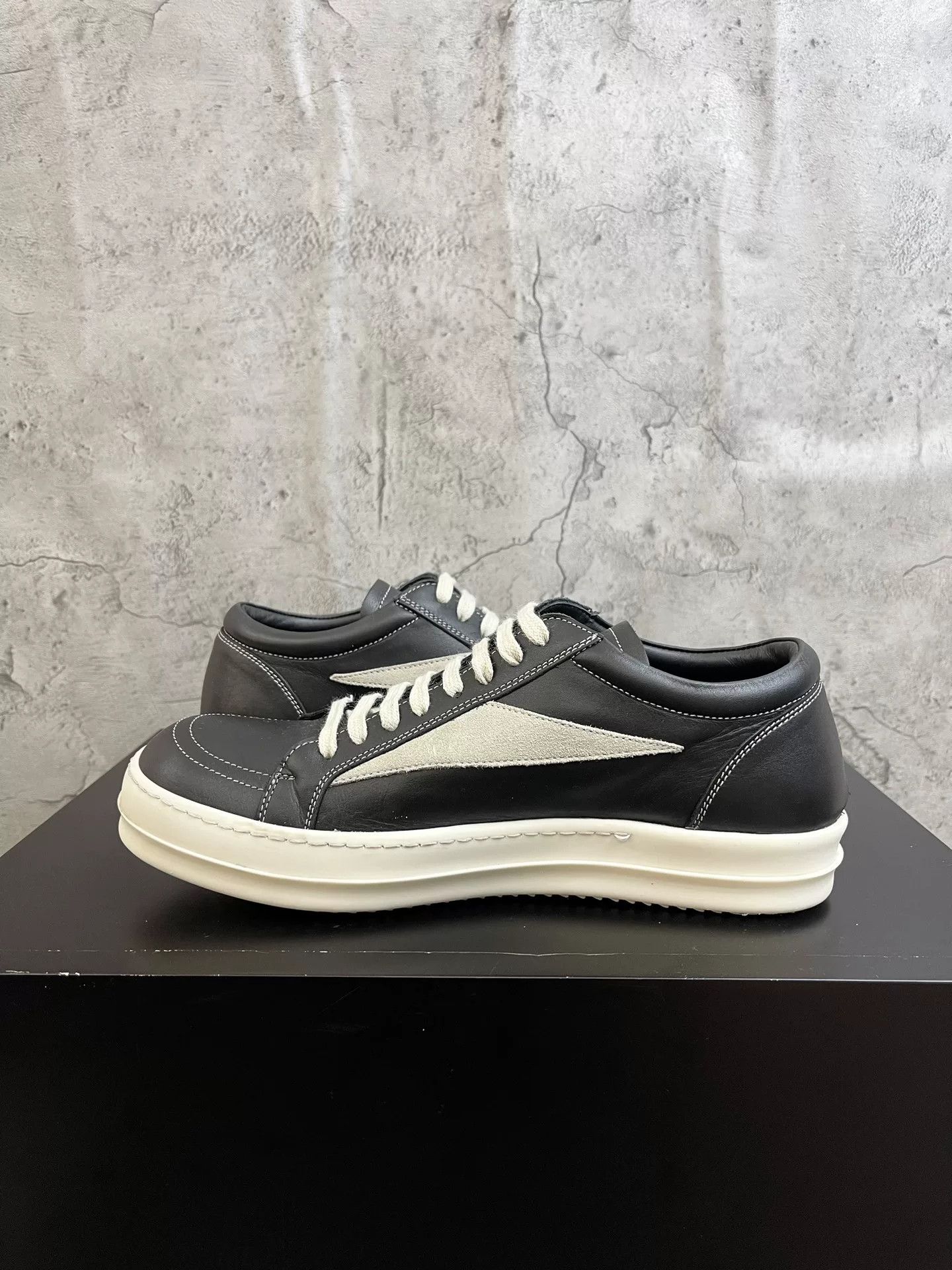 Rick Owens Leather Board Shoes Black White