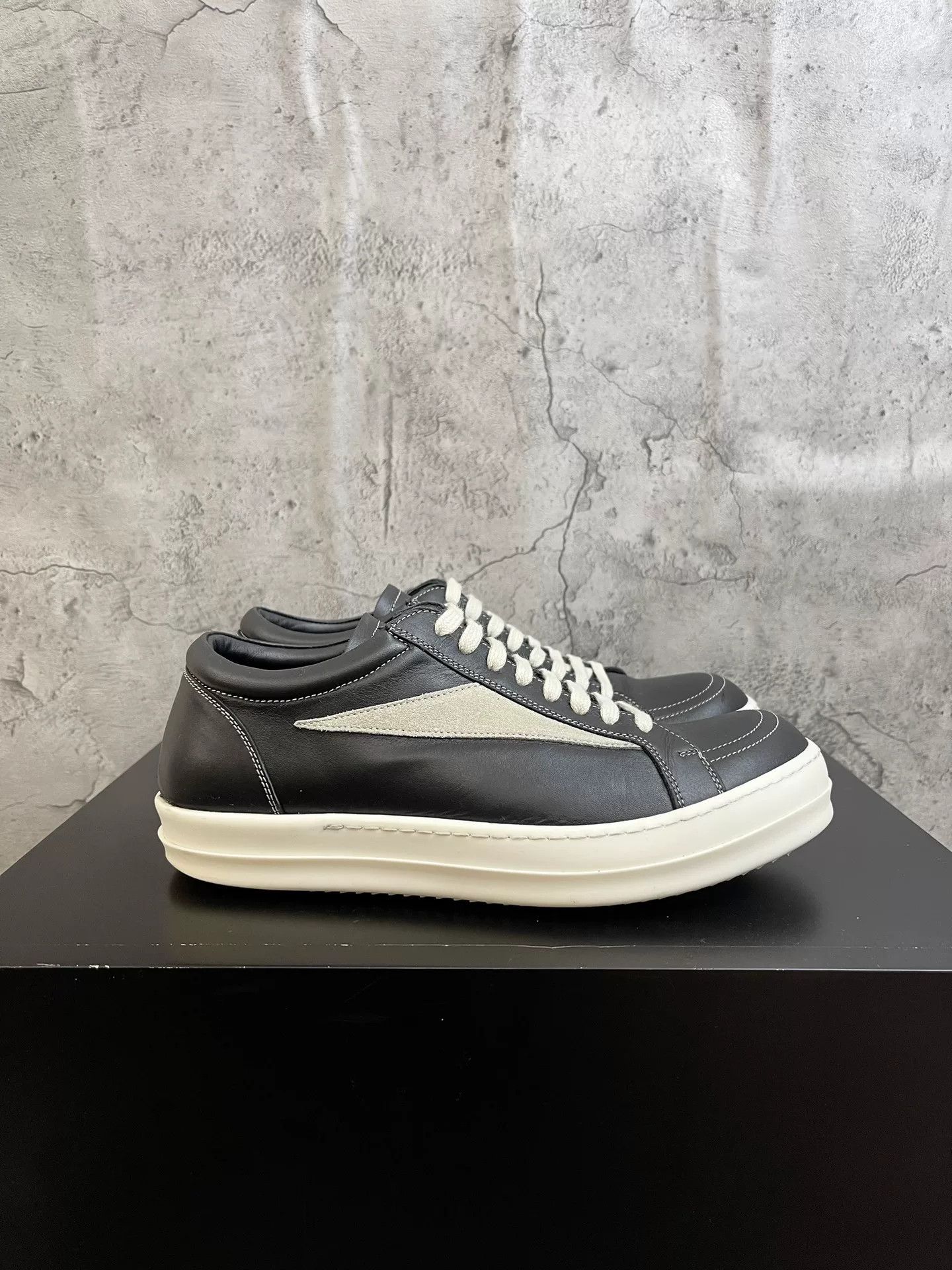 Rick Owens Leather Board Shoes Black White
