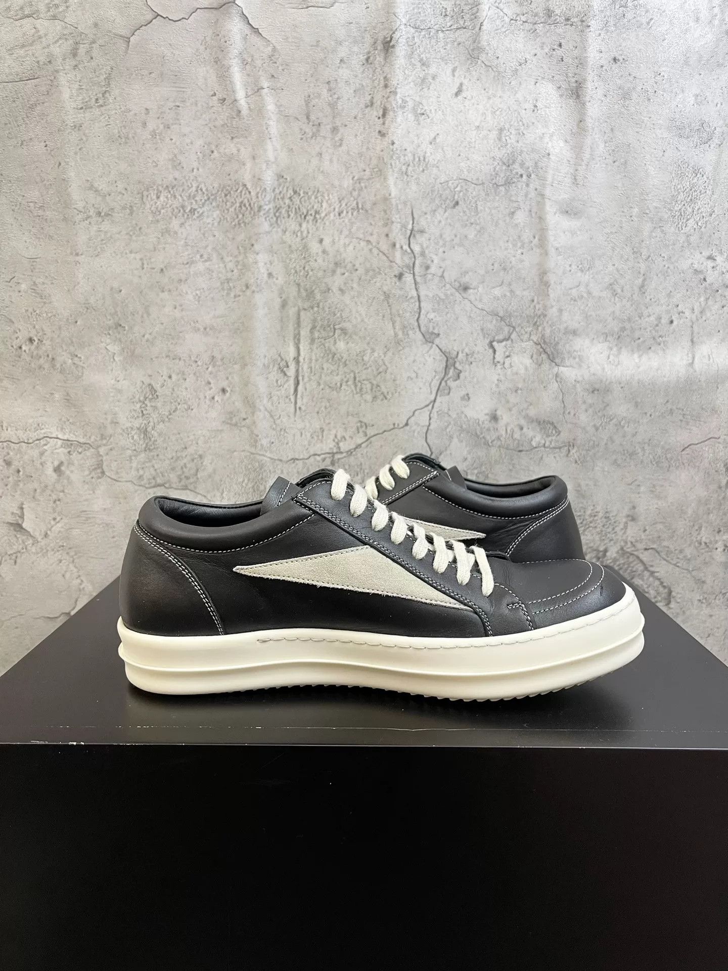 Rick Owens Leather Board Shoes Black White
