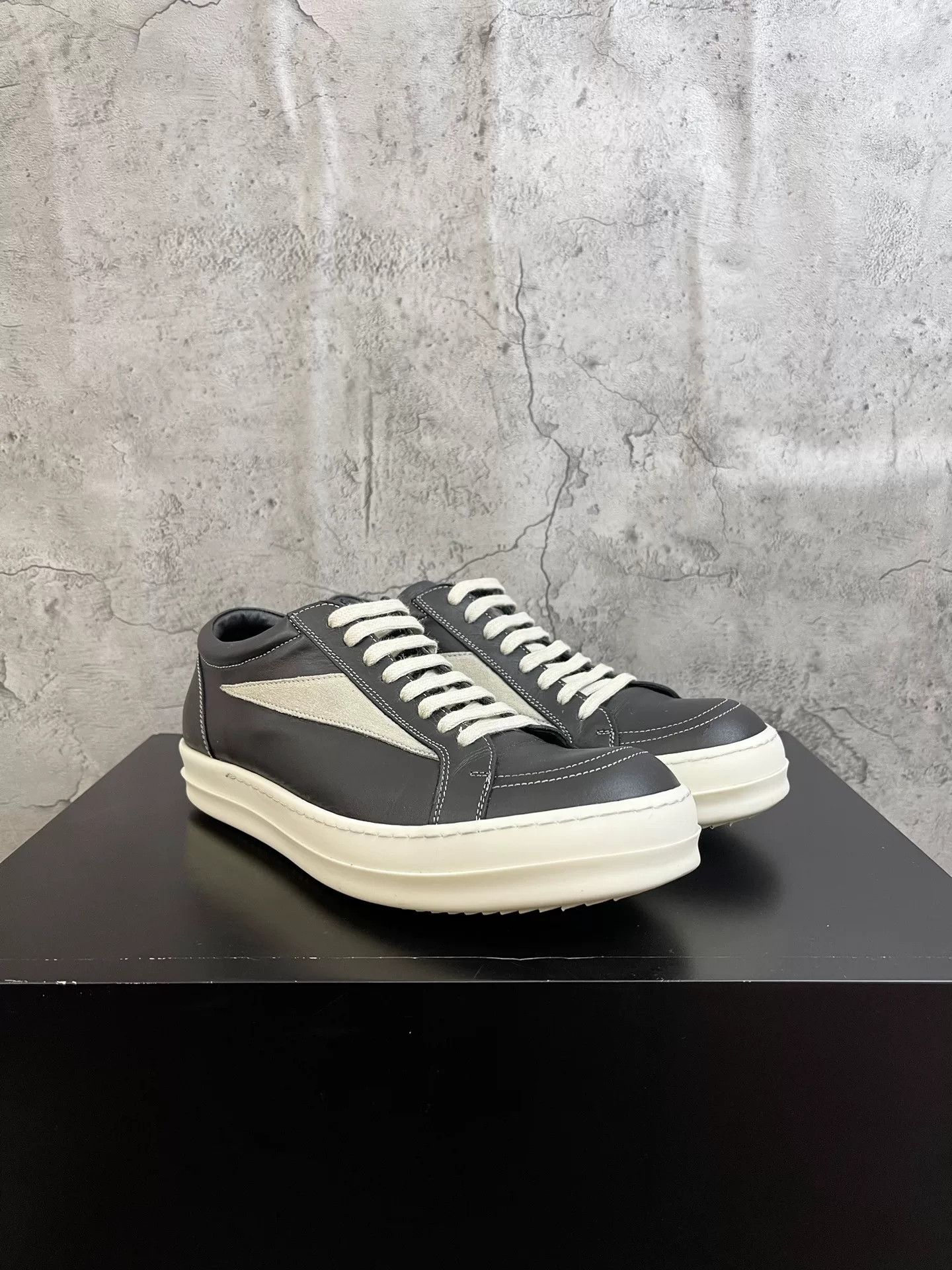 Rick Owens Leather Board Shoes Black White