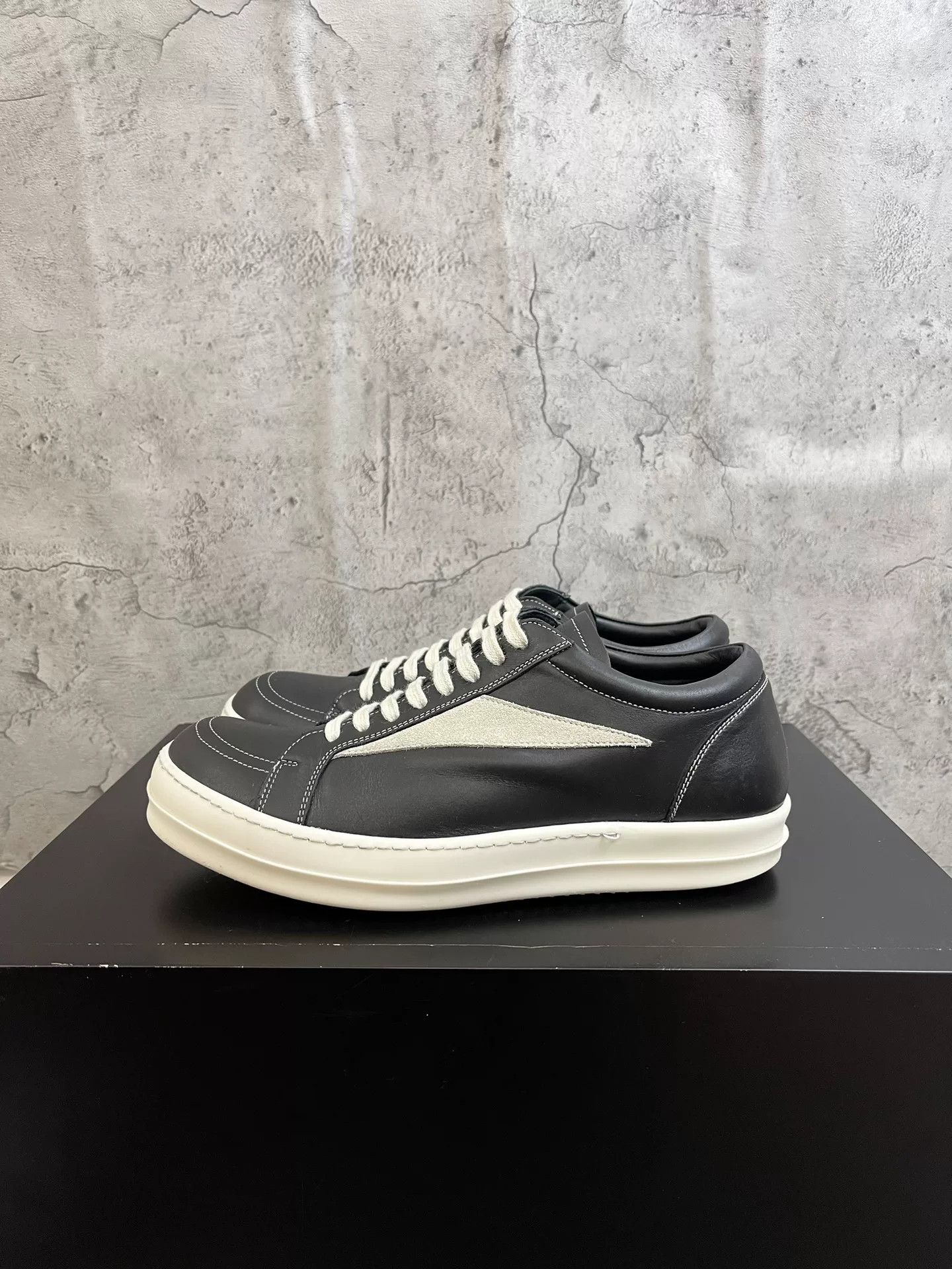 Rick Owens Leather Board Shoes Black White