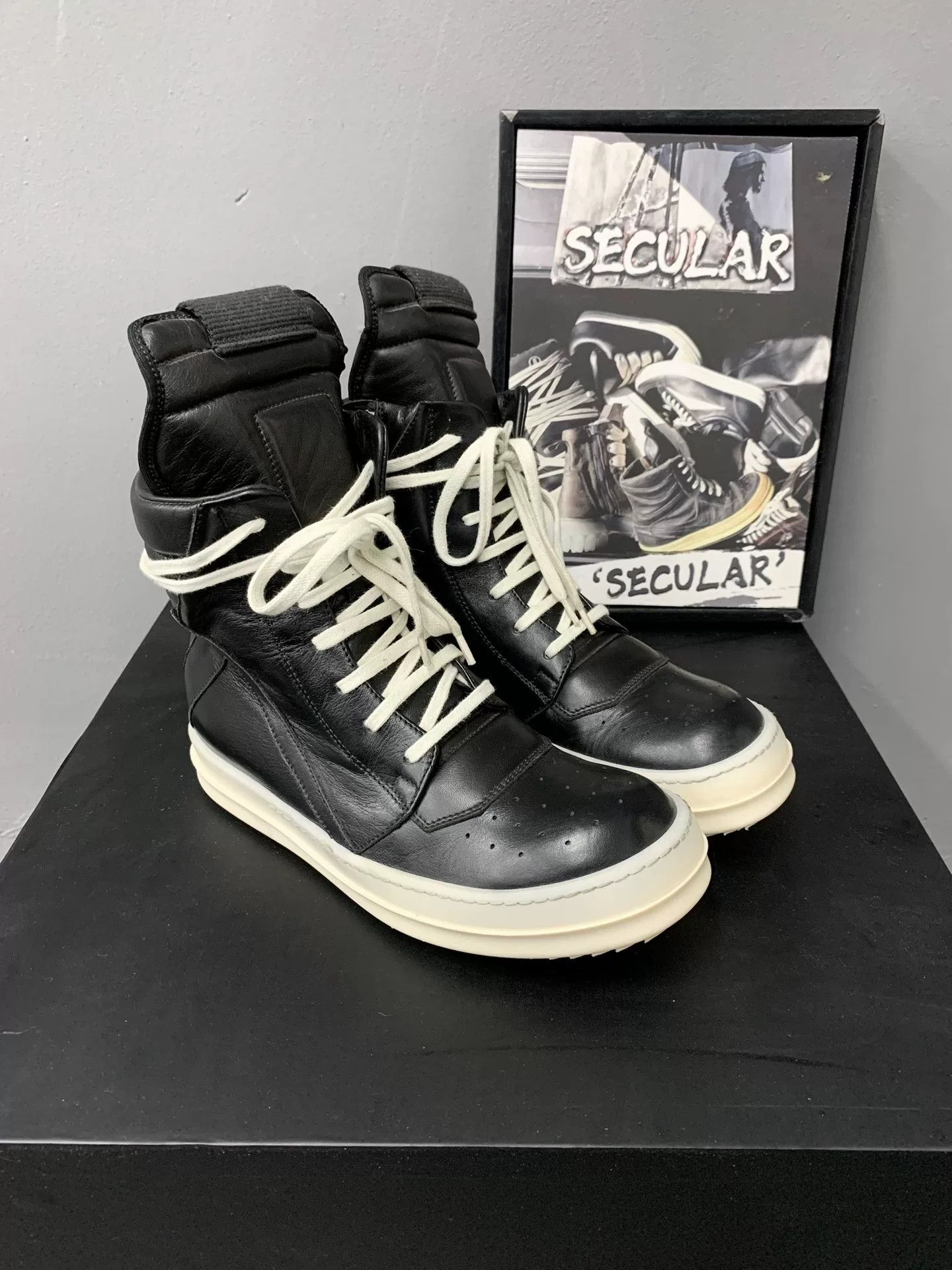Rick Owens Rick Owens Geobasket Black Leather Size US 5 / IT 35 - 3 Thumbnail
