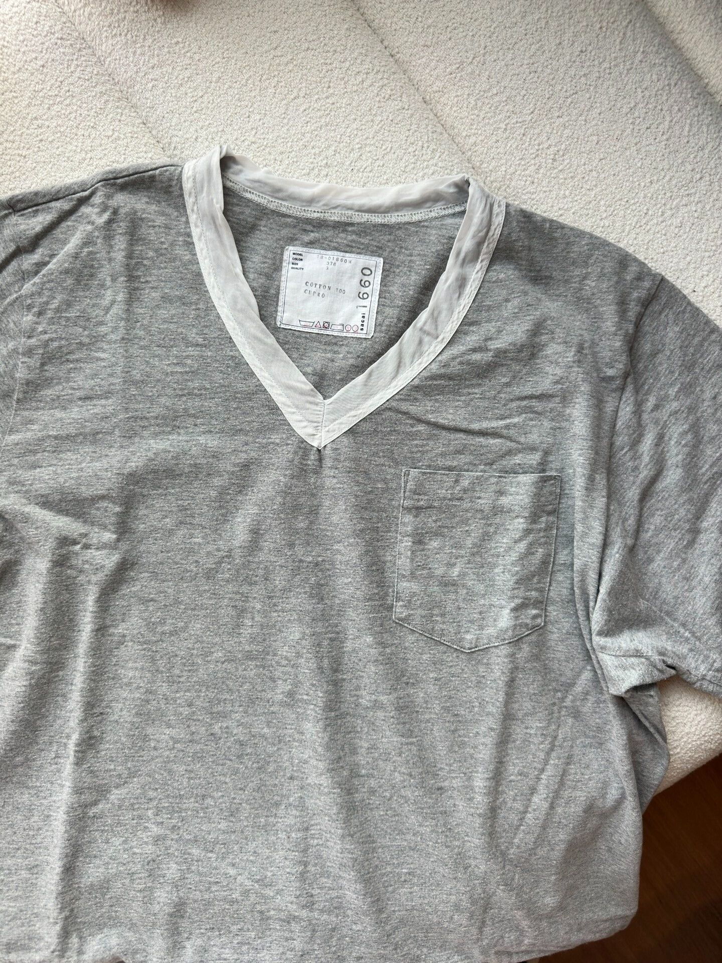 Sacai Sacai Men's V-Neck Gray T-Shirt Size US L / EU 52-54 / 3 - 3 Thumbnail