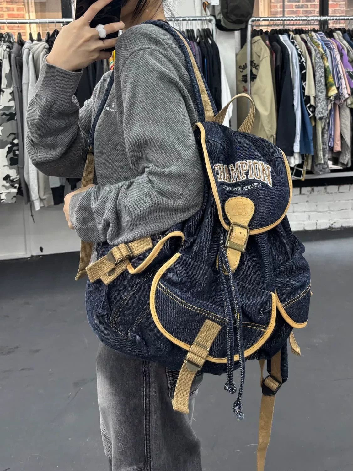 Champion Champion Vintage Denim Parachute Backpack Size ONE SIZE - 3 Thumbnail