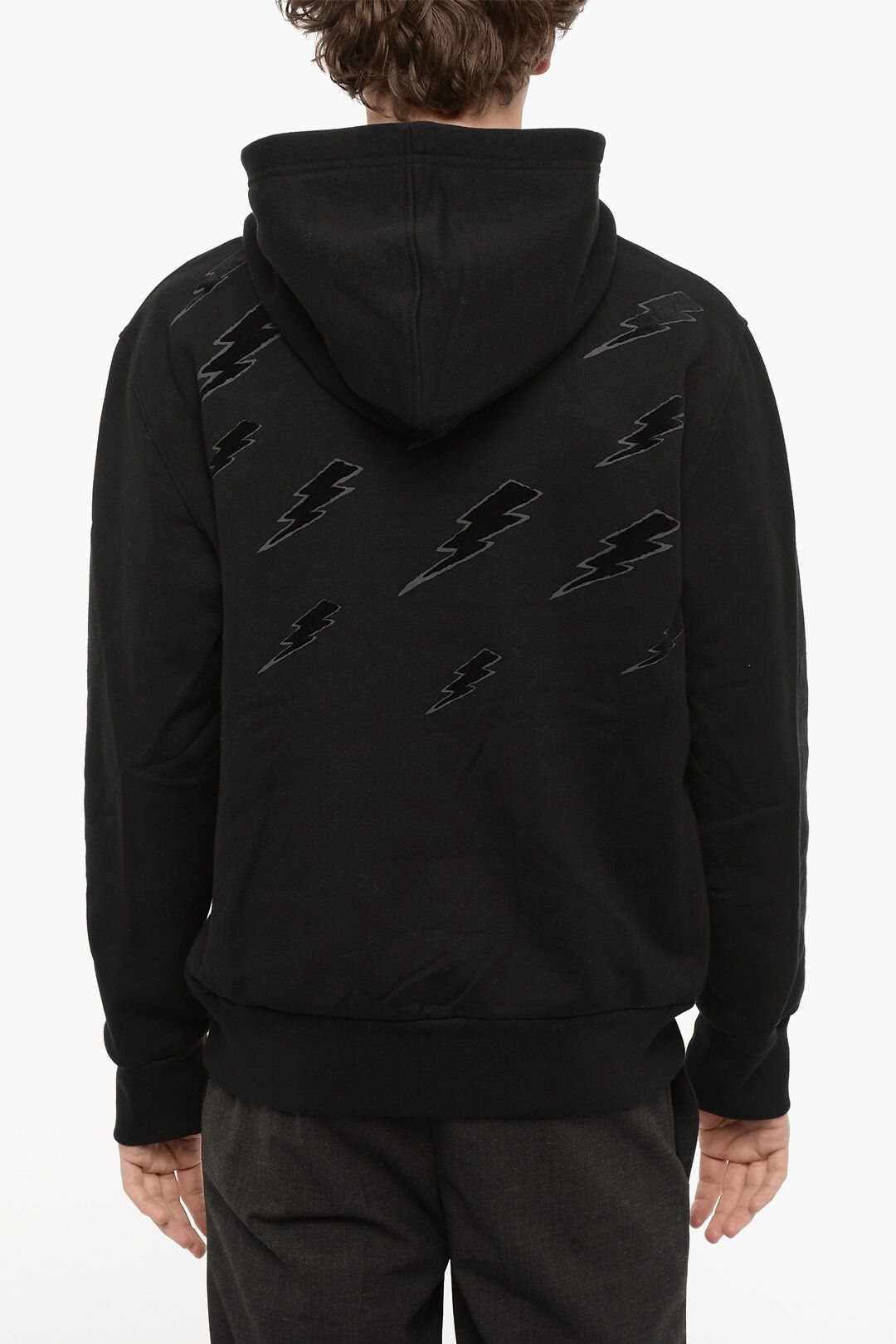 Neil Barrett Velour Sweatshirt Hooie Easy Fit with Thunderbolt Size US XL / EU 56 / 4 - 2 Thumbnail