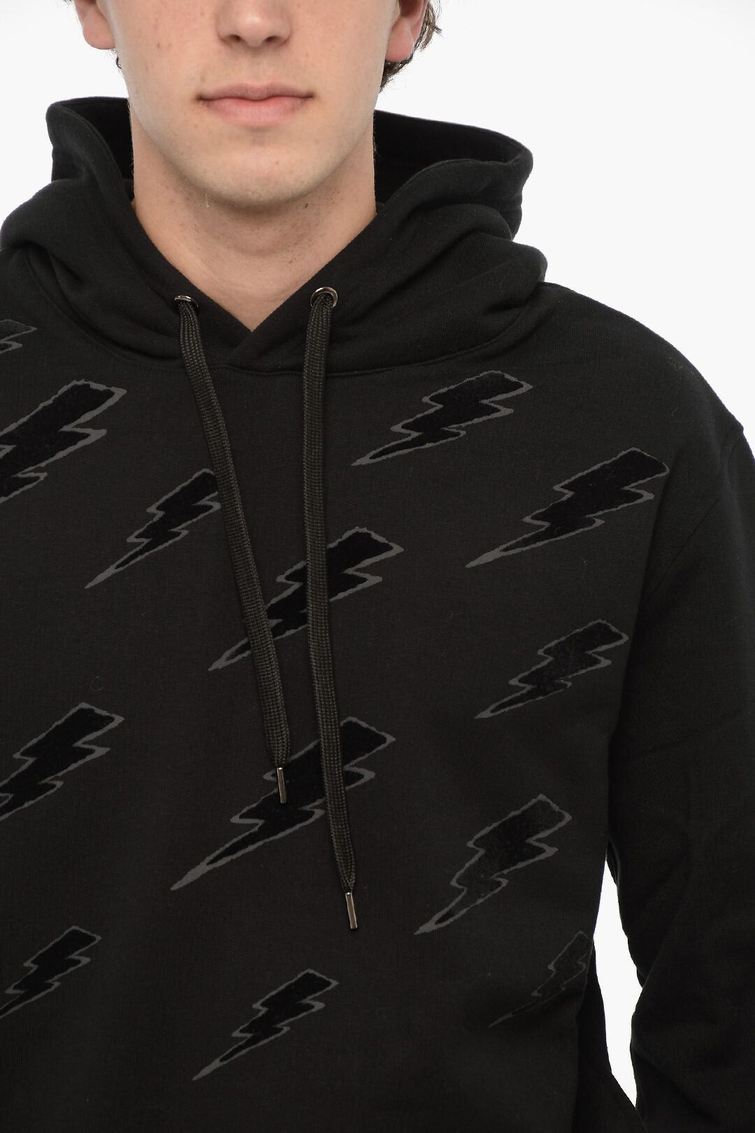 Neil Barrett Velour Sweatshirt Hooie Easy Fit with Thunderbolt Size US XXL / EU 58 / 5 - 3 Thumbnail