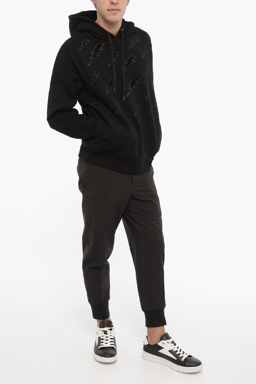 Neil Barrett Velour Sweatshirt Hooie Easy Fit with Thunderbolt Size US S / EU 44-46 / 1 - 4 Thumbnail
