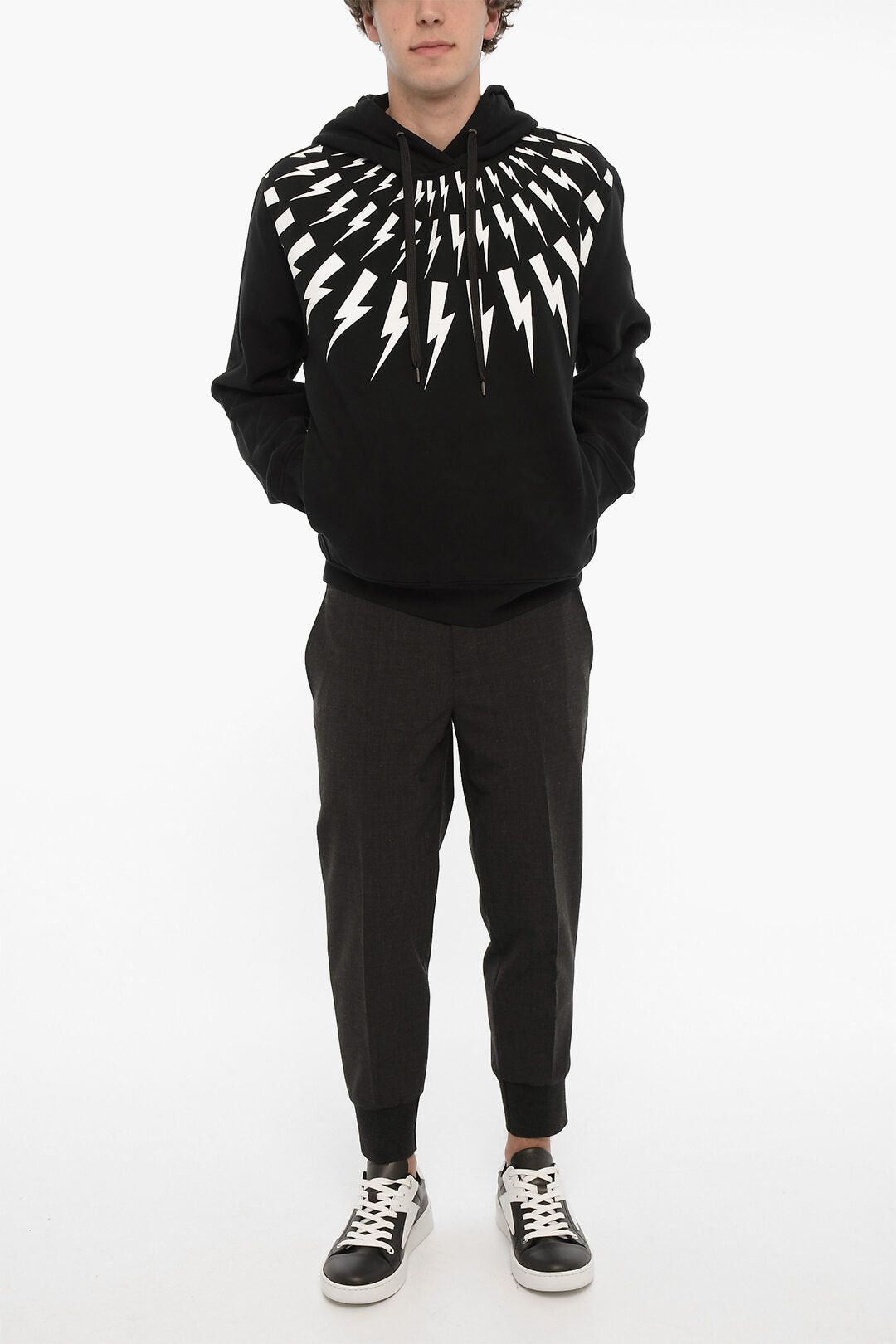 Neil Barrett Cotton Fleece Hoodie FAIRISLE THUNDERBOLT Size US XXL / EU 58 / 5 - 4 Thumbnail