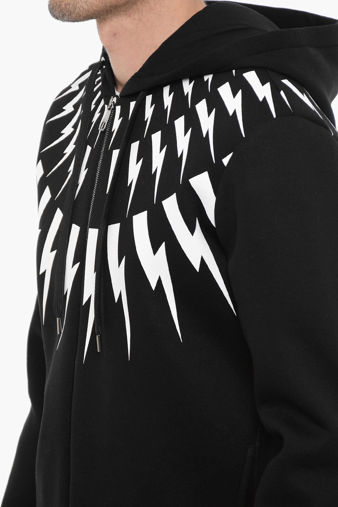 Neil Barrett Neoprene Slim Fit Hoodie FAIRISLE THUNDELBOLT Size US L / EU 52-54 / 3 - 3 Thumbnail