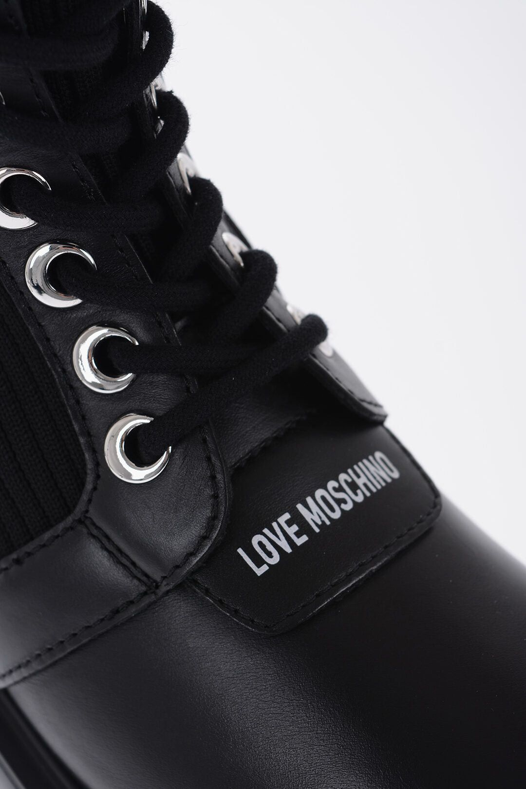 Moschino LOVE Leather and Fabric Combat Boots with Contrasting Details Size US 8 / IT 38 - 4 Thumbnail