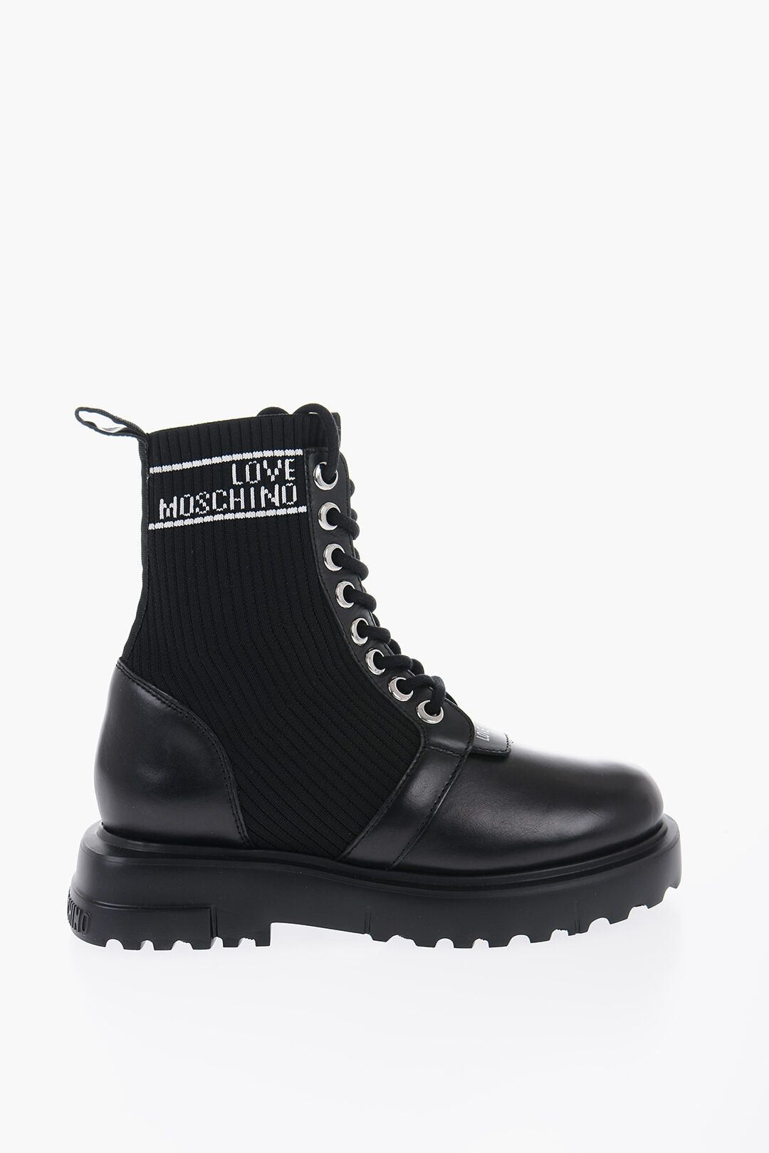 Moschino LOVE Leather and Fabric Combat Boots with Contrasting Details Size US 8 / IT 38 - 3 Thumbnail