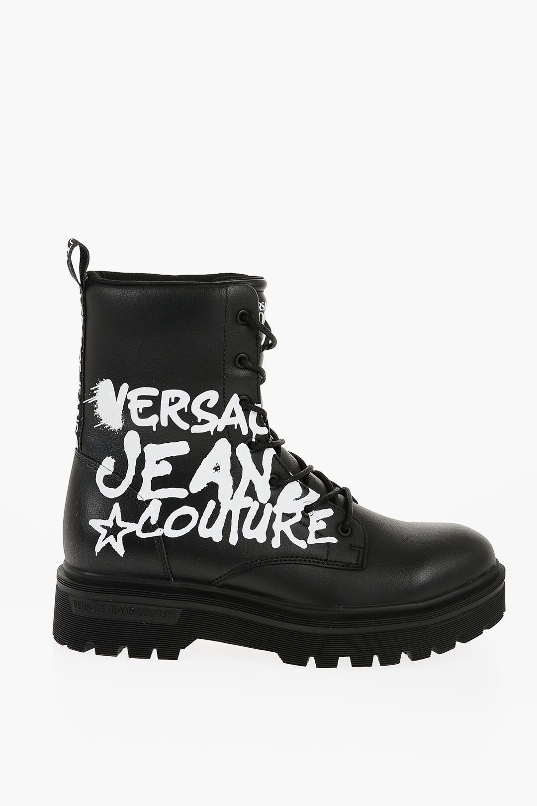 Versace JEANS COUTURE Leather Combat Boots SYRIUS with Contrast Print, 4cm Size US 8 / EU 41 - 3 Thumbnail