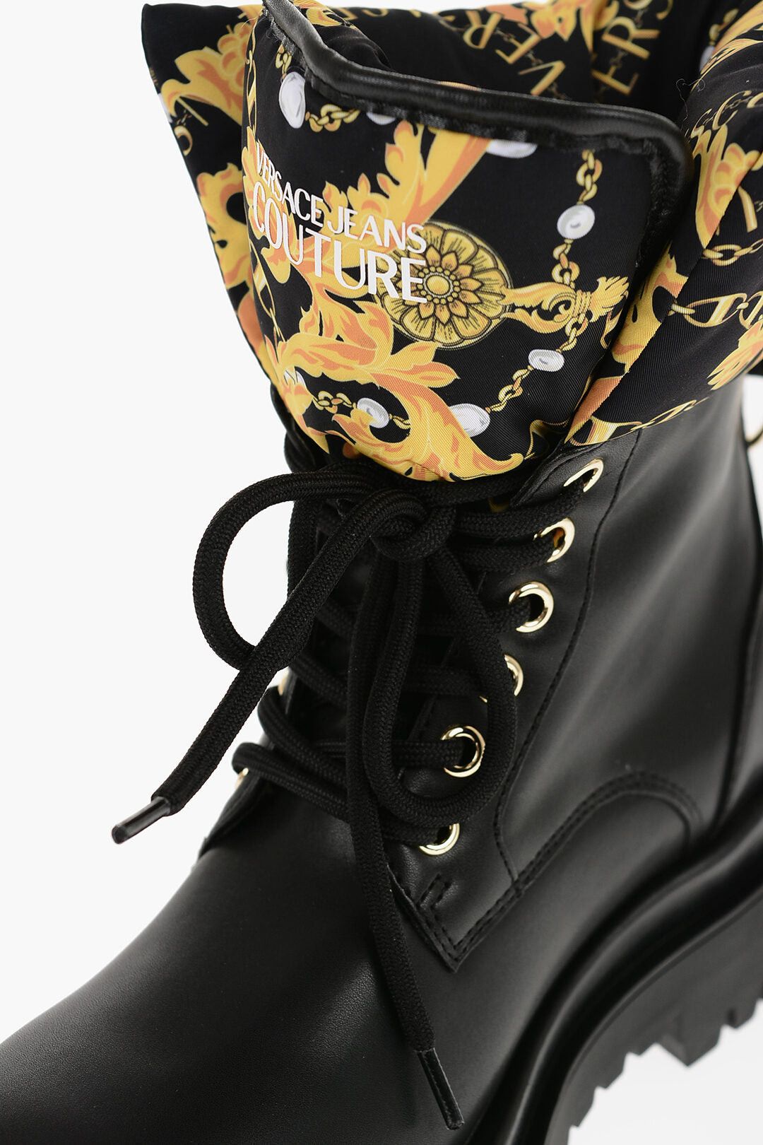 Versace JEANS COUTURE Faux Leather Combat Boots DREW with Baroque Motif Detail Size US 7 / IT 37 - 4 Thumbnail