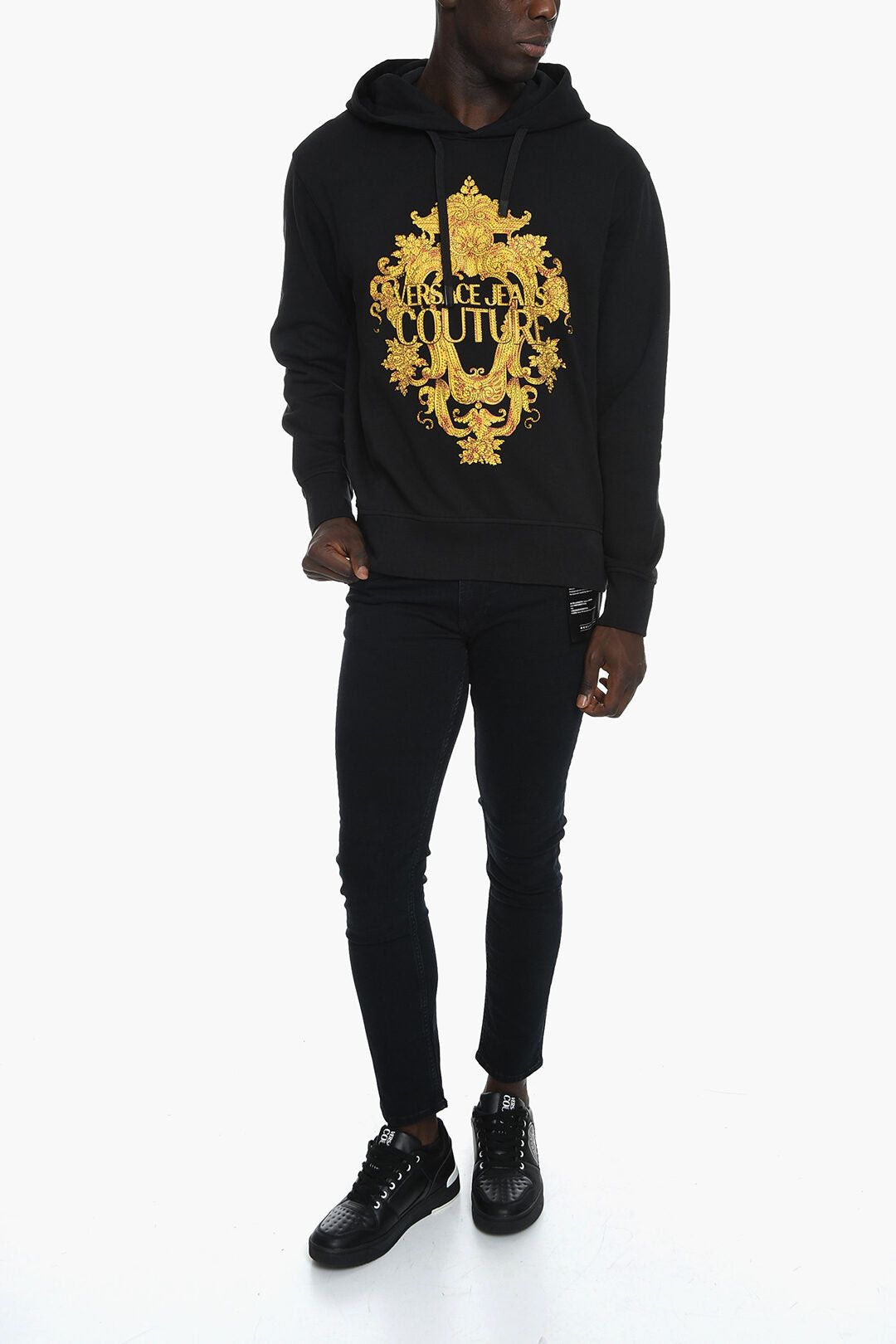 Versace JEANS COUTURE Brushed Cotton Hoodie with Baroque Print Decorated with Strass Size US S / EU 44-46 / 1 - 4 Thumbnail