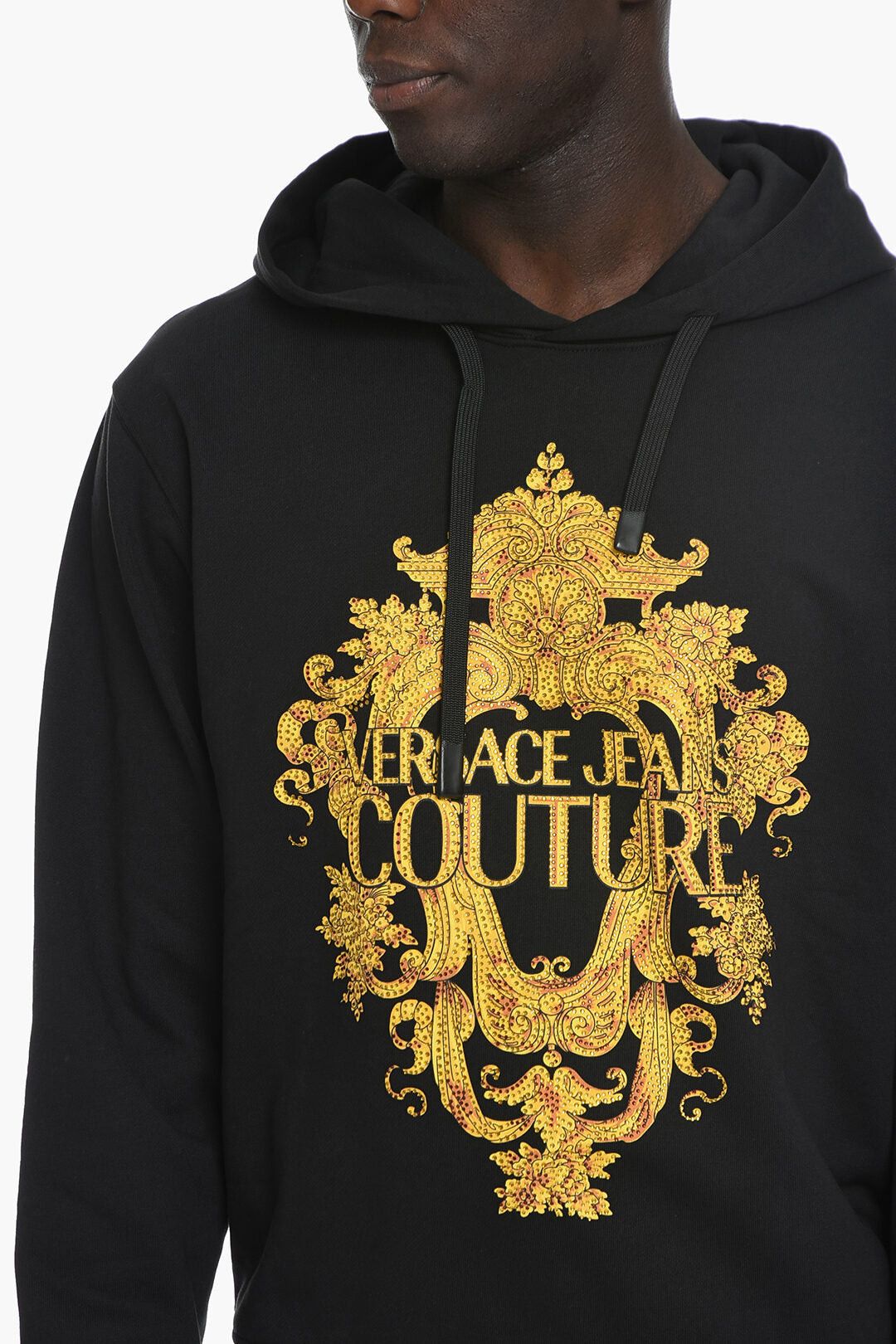 Versace JEANS COUTURE Brushed Cotton Hoodie with Baroque Print Decorated with Strass Size US S / EU 44-46 / 1 - 3 Thumbnail