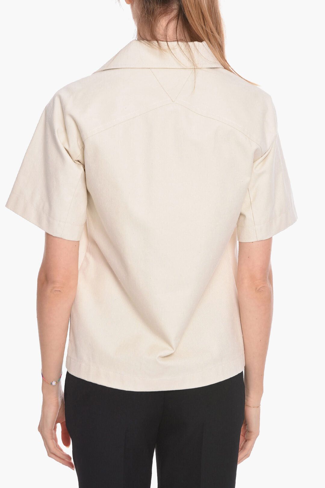 Bottega Veneta Short-Sleeve Cotton Blouse with Hidden Buttons Size XS / US 0-2 / IT 36-38 - 2 Thumbnail