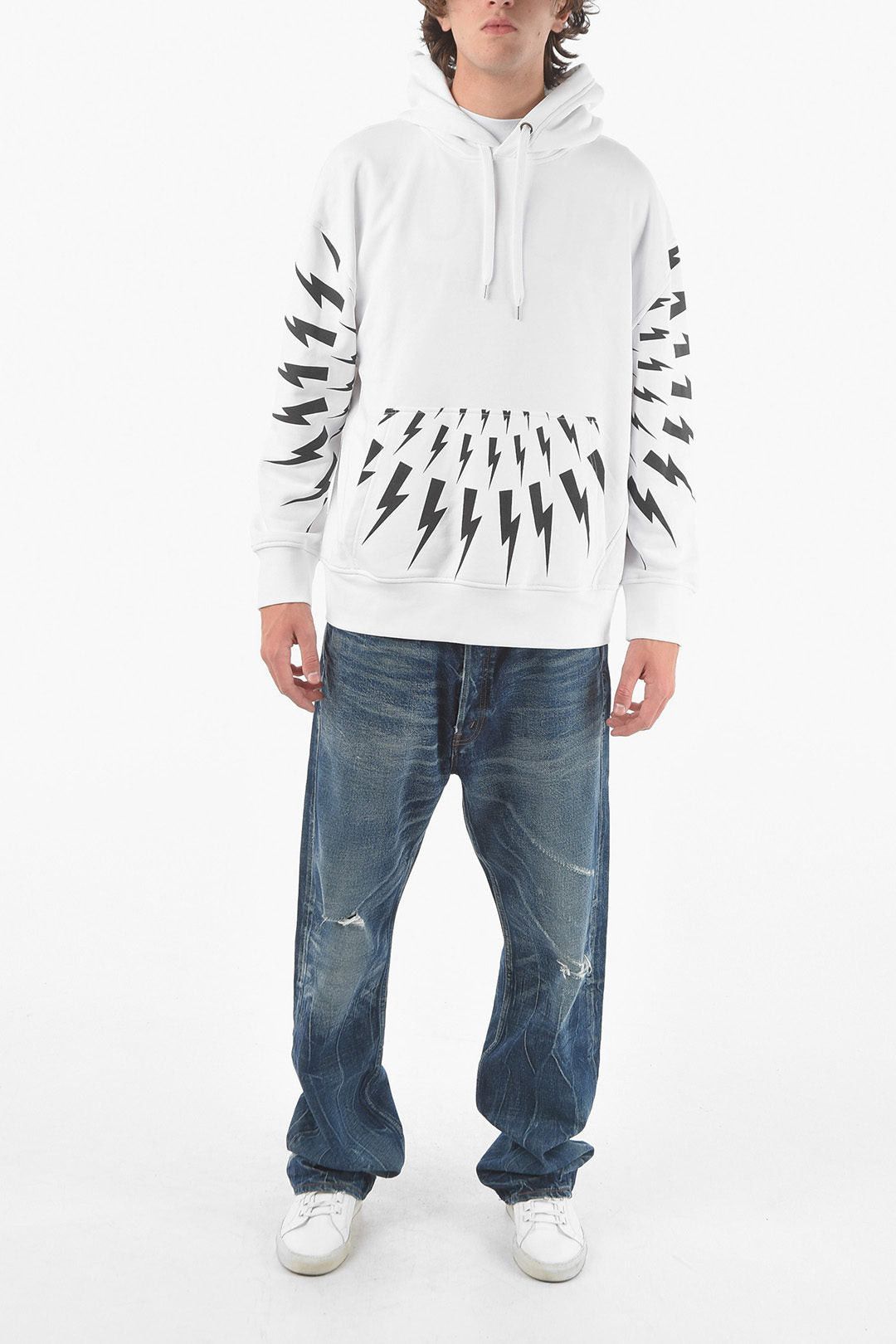 Neil Barrett Hoodie RADIAL FAIR-ISLE THUNDERBOLT with Maxi Front Patch Pocket Size US M / EU 48-50 / 2 - 4 Thumbnail