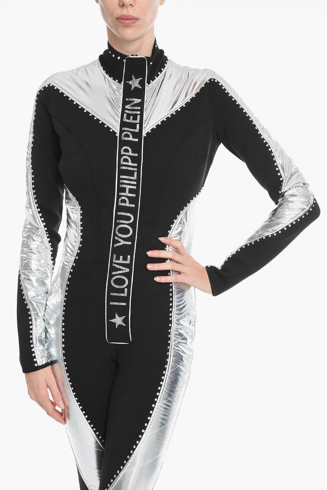Philipp Plein Ski Jumpsuit GOTHIC with Crystal Appliqué Size 27" / US 4 / IT 40 - 4 Thumbnail