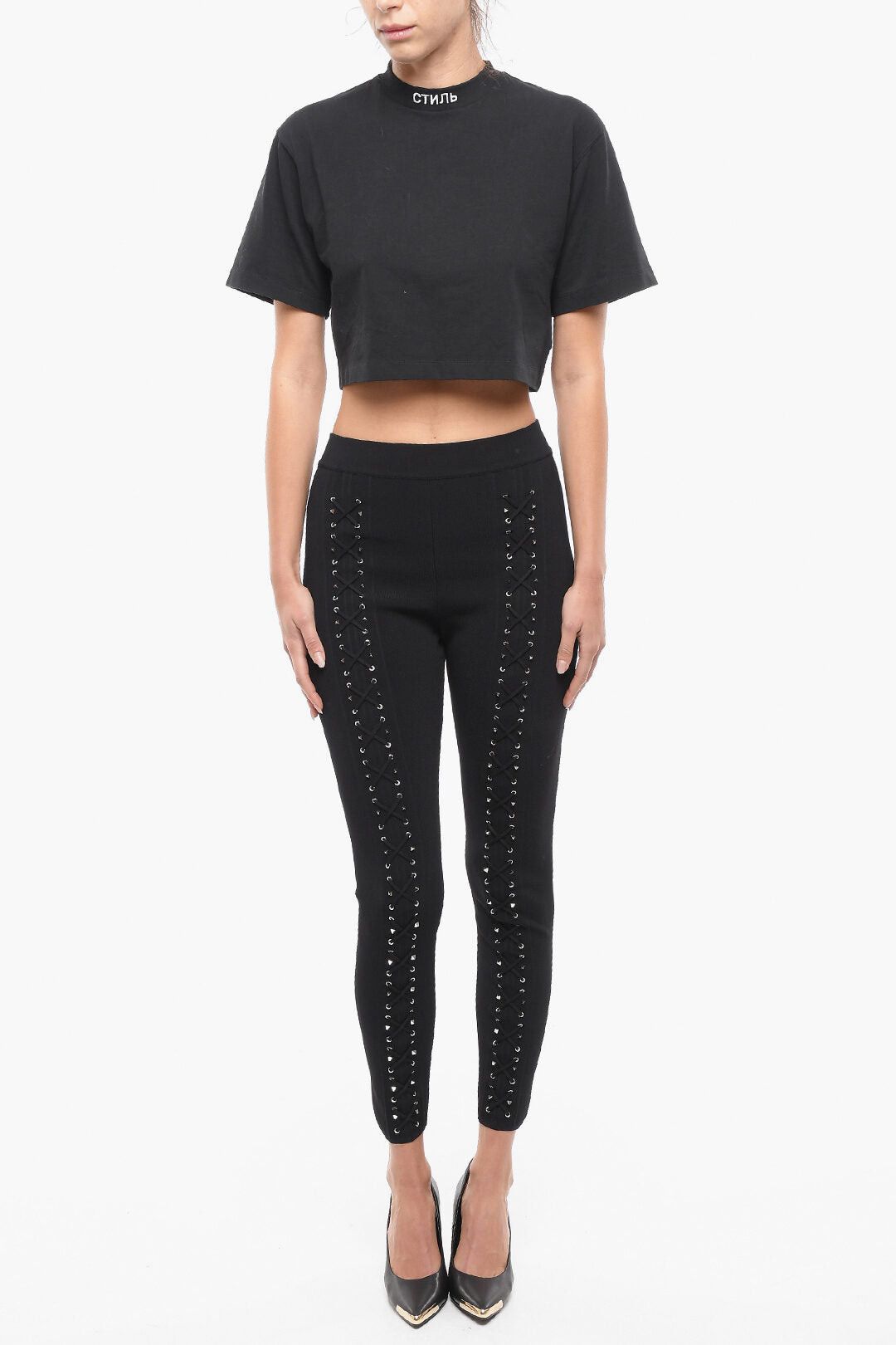 Philipp Plein COUTURE Leggings STRING with Lace-up Detail Size 27" / US 4 / IT 40 - 4 Thumbnail