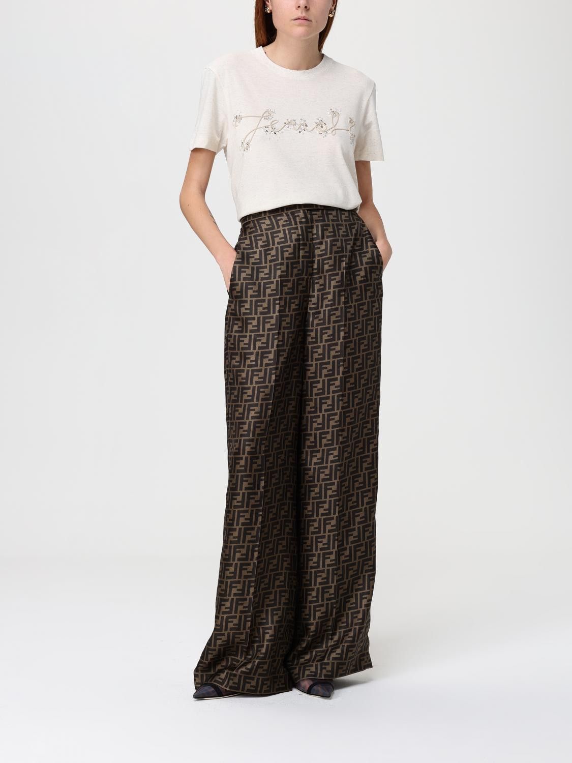 Fendi Fendi T-Shirt Woman Beige Size L / US 10 / IT 46 - 2 Thumbnail