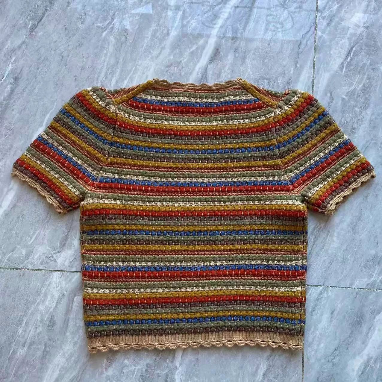 RRL Ralph Lauren RRL Rainbow Stripe Knit Short Sleeve Top Size XS / US 0-2 / IT 36-38 - 2 Thumbnail