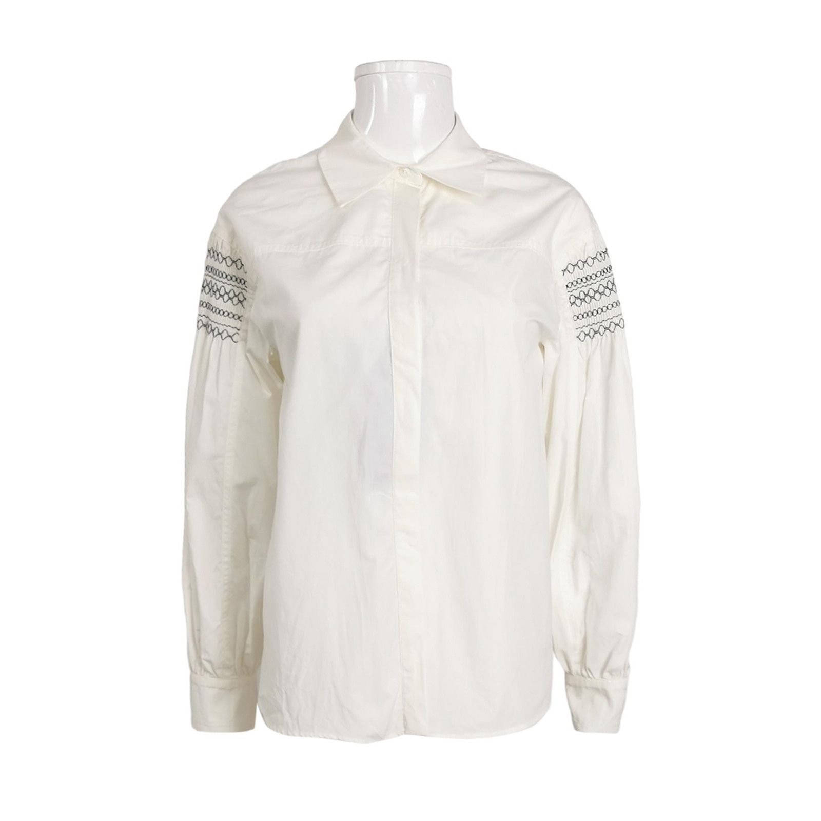 Weekend Max Mara Weekend Max Mara L White Embroidered Shirt Size XS / US 0-2 / IT 36-38 - 2 Thumbnail